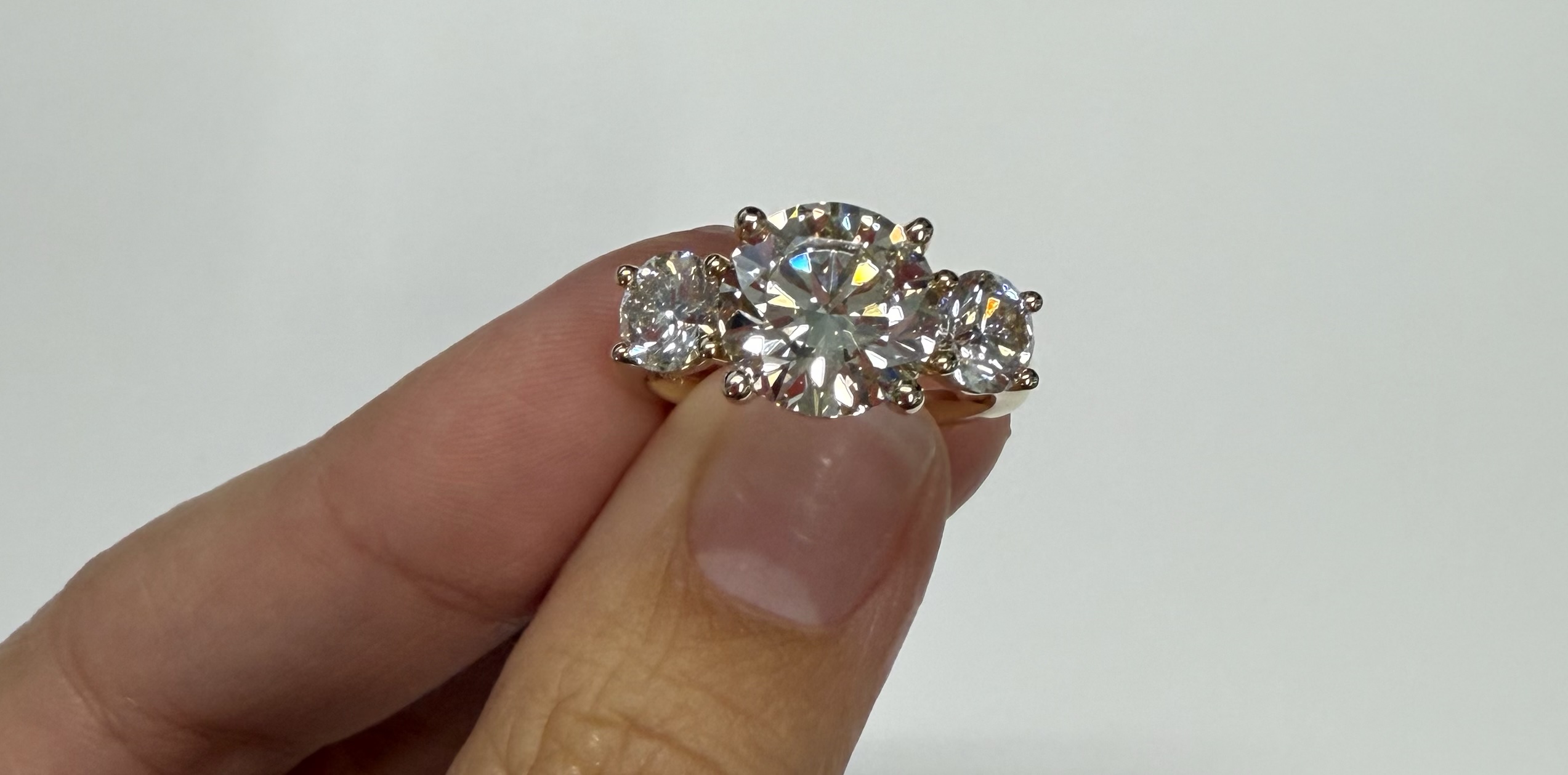 14k Yellow Gold Genuine 4.17 Cttw Laboratory Grown Round Brilliant Cut Diamond 3 Stone Ring - Image 8