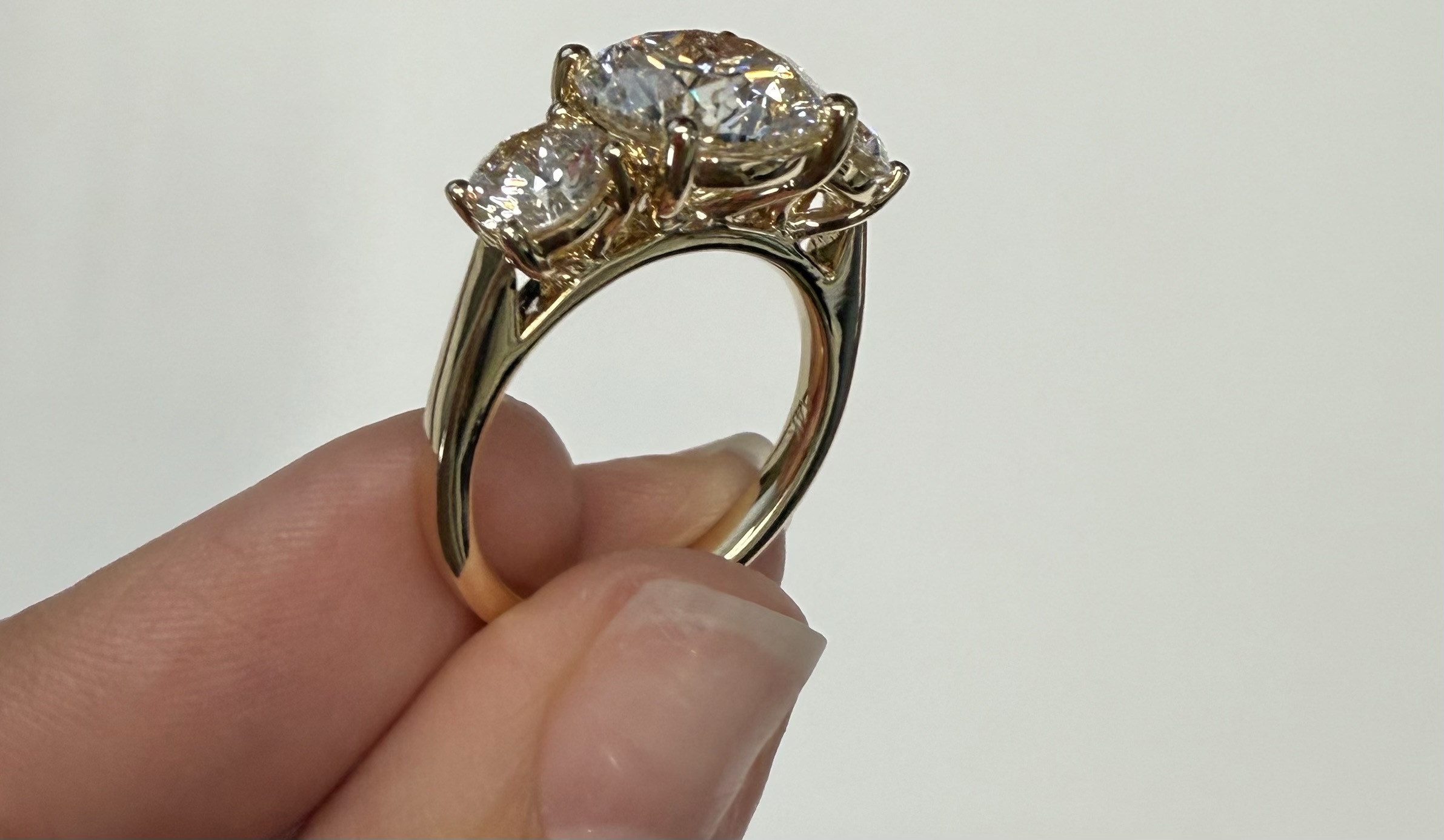 14k Yellow Gold Genuine 4.17 Cttw Laboratory Grown Round Brilliant Cut Diamond 3 Stone Ring - Image 14