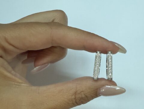 18k White Gold Square 22 Stone Genuine .45 Cttw Pave' Set Diamond Hoop Earrinfgs