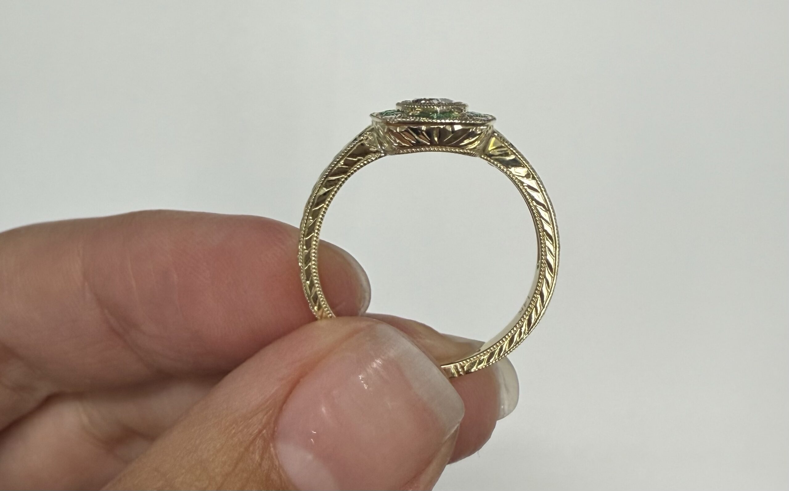 14k Yellow Gold Vintage-Inspired Genuine .54 Cttw Marquise Diamond & Emerald Ring - Image 15