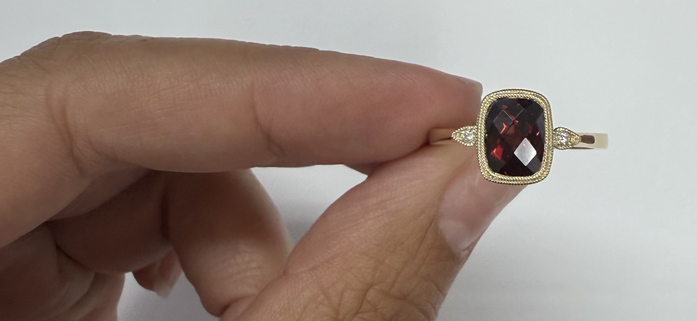 14k Yellow Gold Genuine 1.98 Carat Garnet & Diamond Bezel Ring