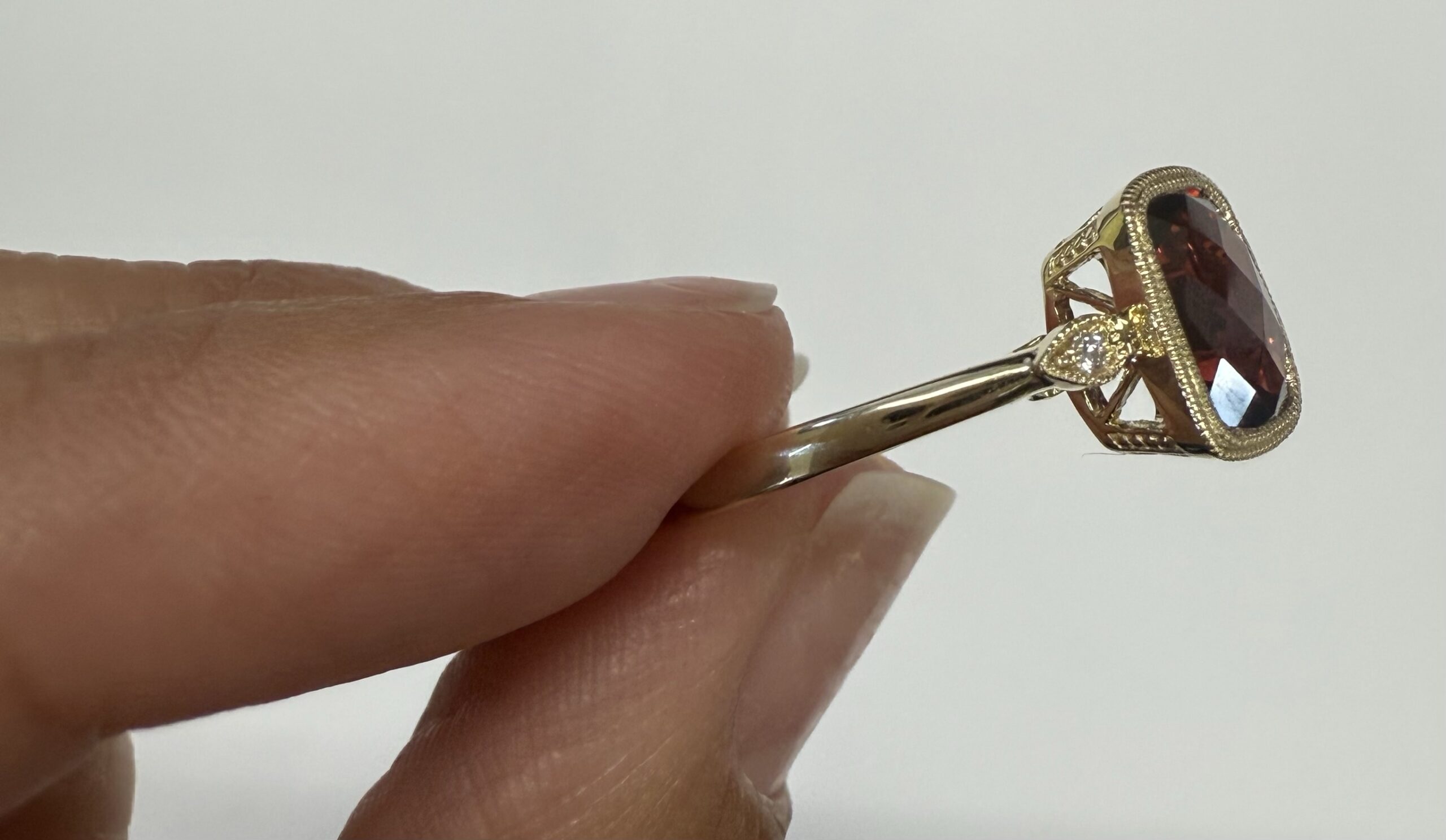 14k Yellow Gold Genuine 1.98 Carat Garnet & Diamond Bezel Ring - Image 3