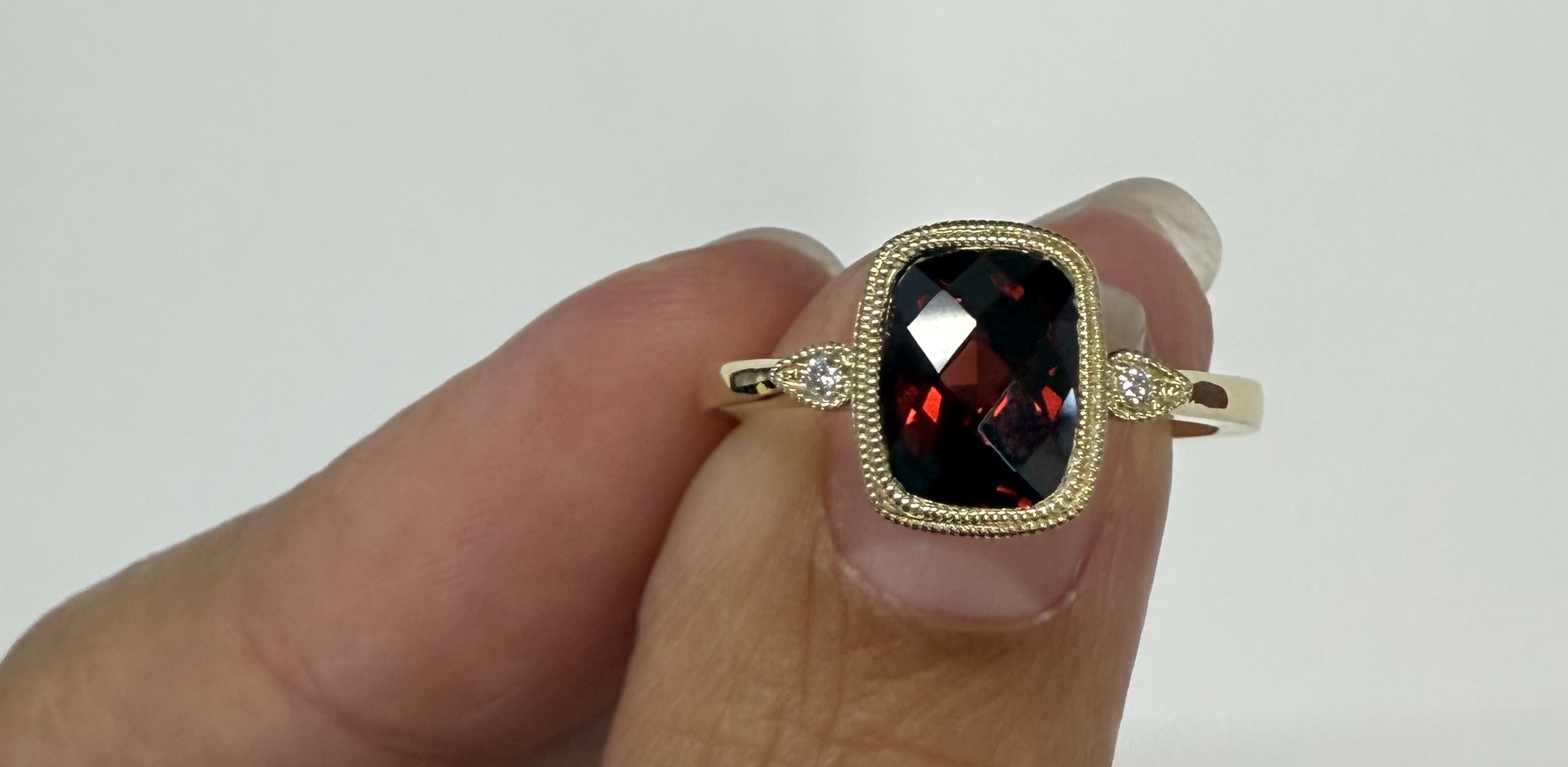 14k Yellow Gold Genuine 1.98 Carat Garnet & Diamond Bezel Ring - Image 4
