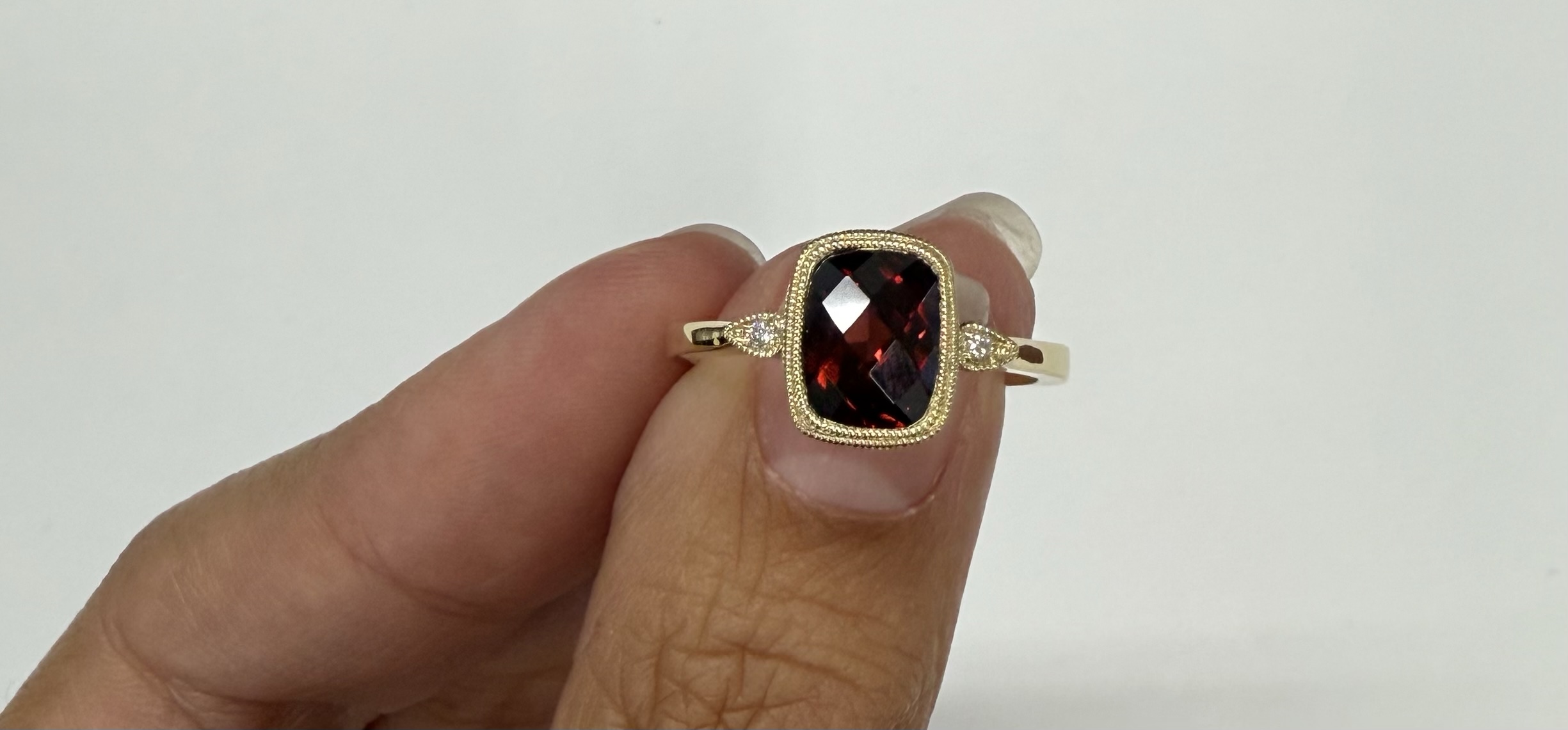 14k Yellow Gold Genuine 1.98 Carat Garnet & Diamond Bezel Ring - Image 5