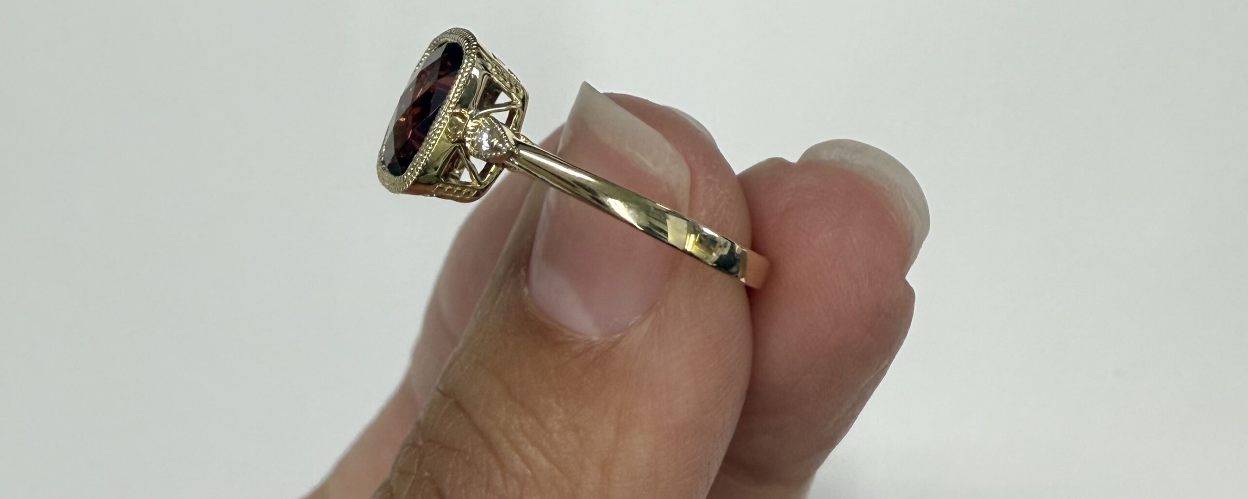 14k Yellow Gold Genuine 1.98 Carat Garnet & Diamond Bezel Ring - Image 7