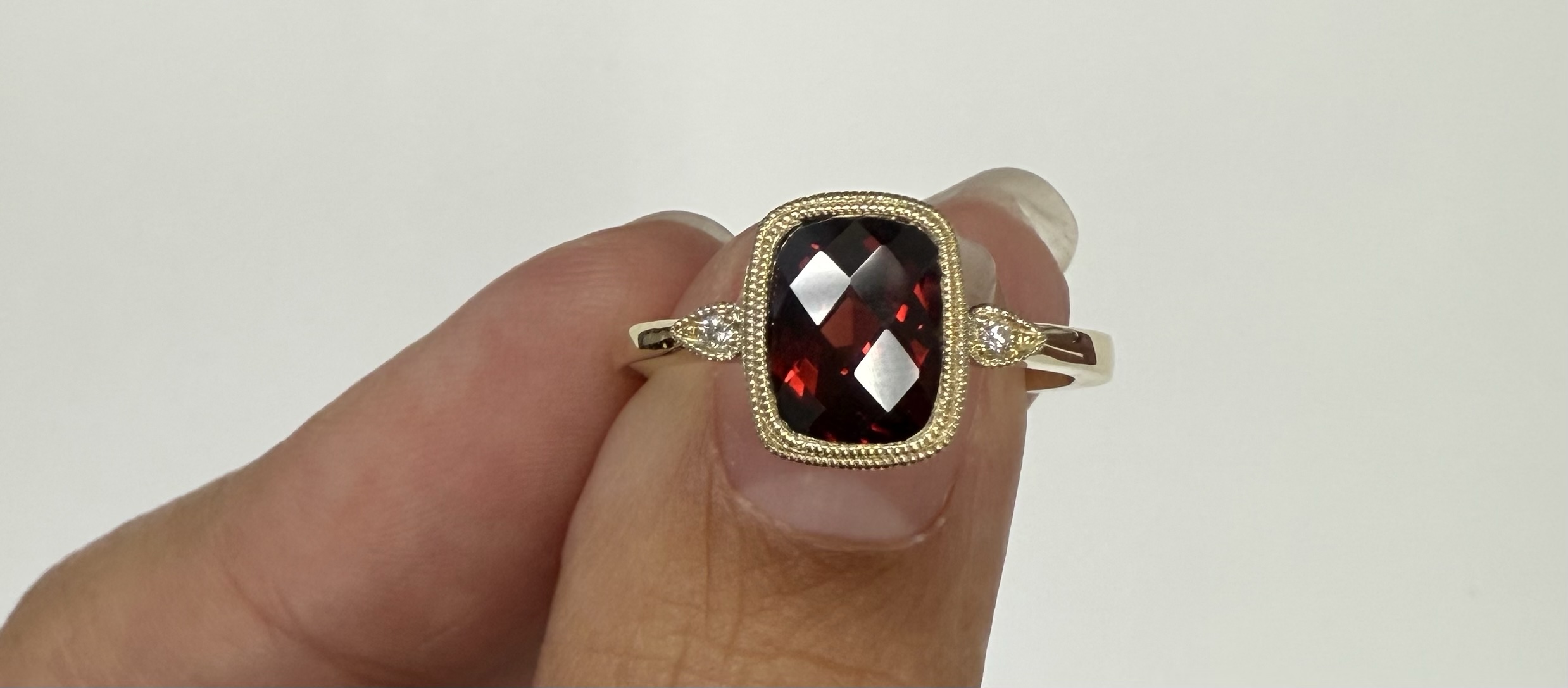 14k Yellow Gold Genuine 1.98 Carat Garnet & Diamond Bezel Ring - Image 9