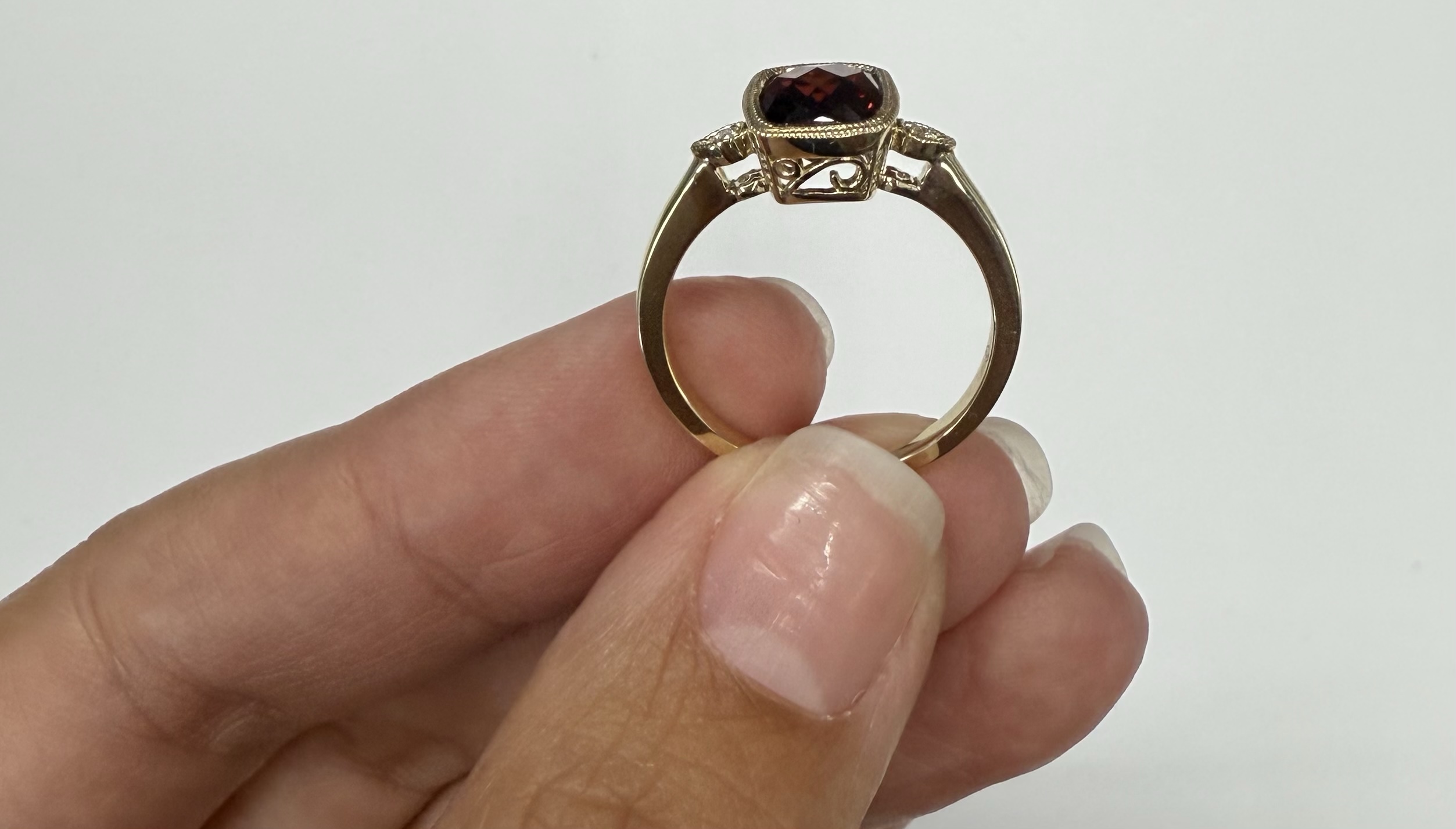 14k Yellow Gold Genuine 1.98 Carat Garnet & Diamond Bezel Ring - Image 11