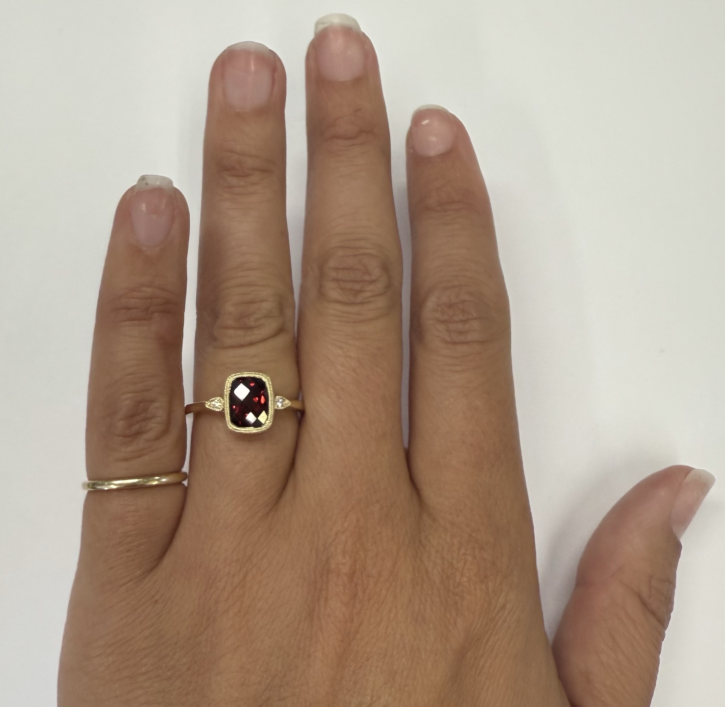14k Yellow Gold Genuine 1.98 Carat Garnet & Diamond Bezel Ring - Image 16