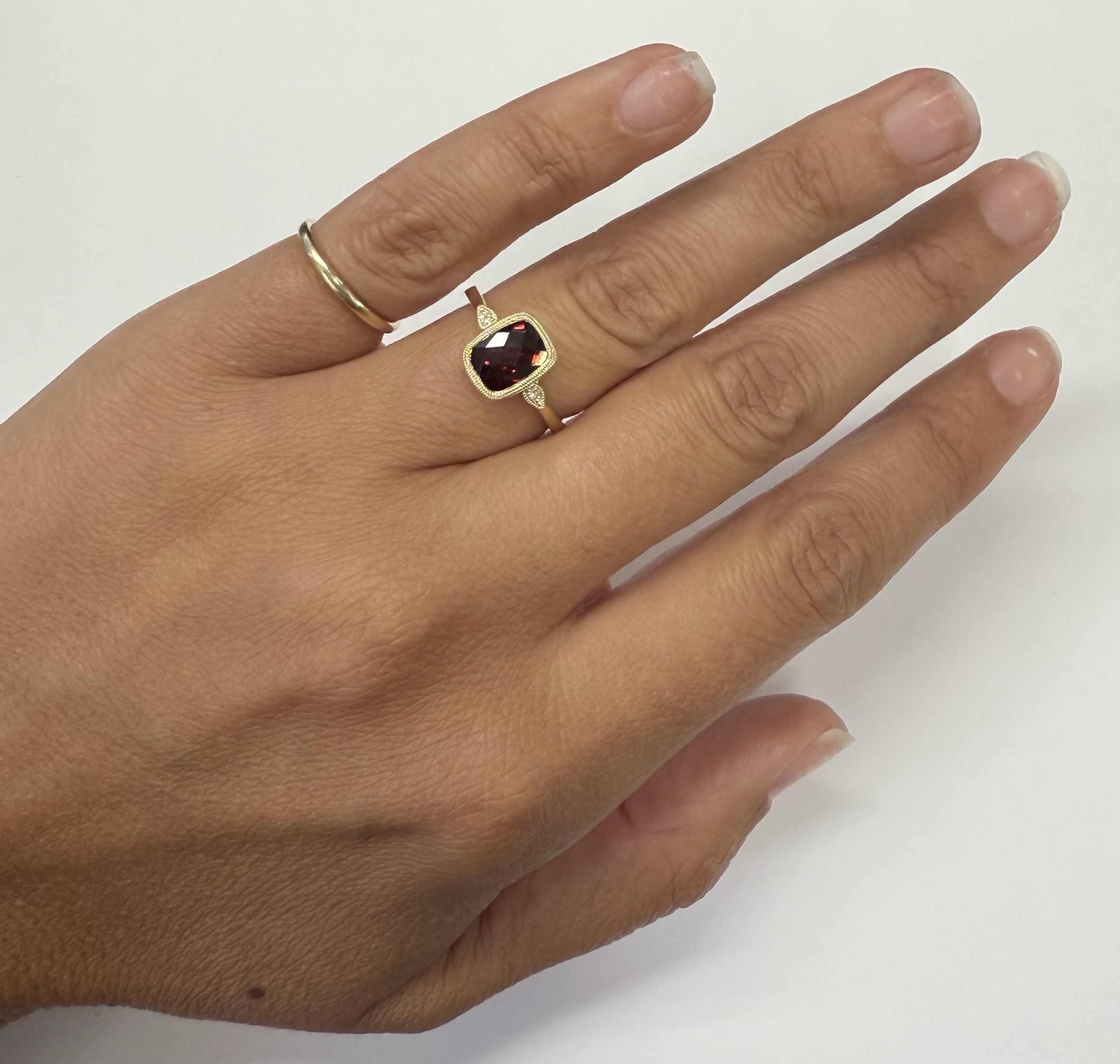 14k Yellow Gold Genuine 1.98 Carat Garnet & Diamond Bezel Ring - Image 17