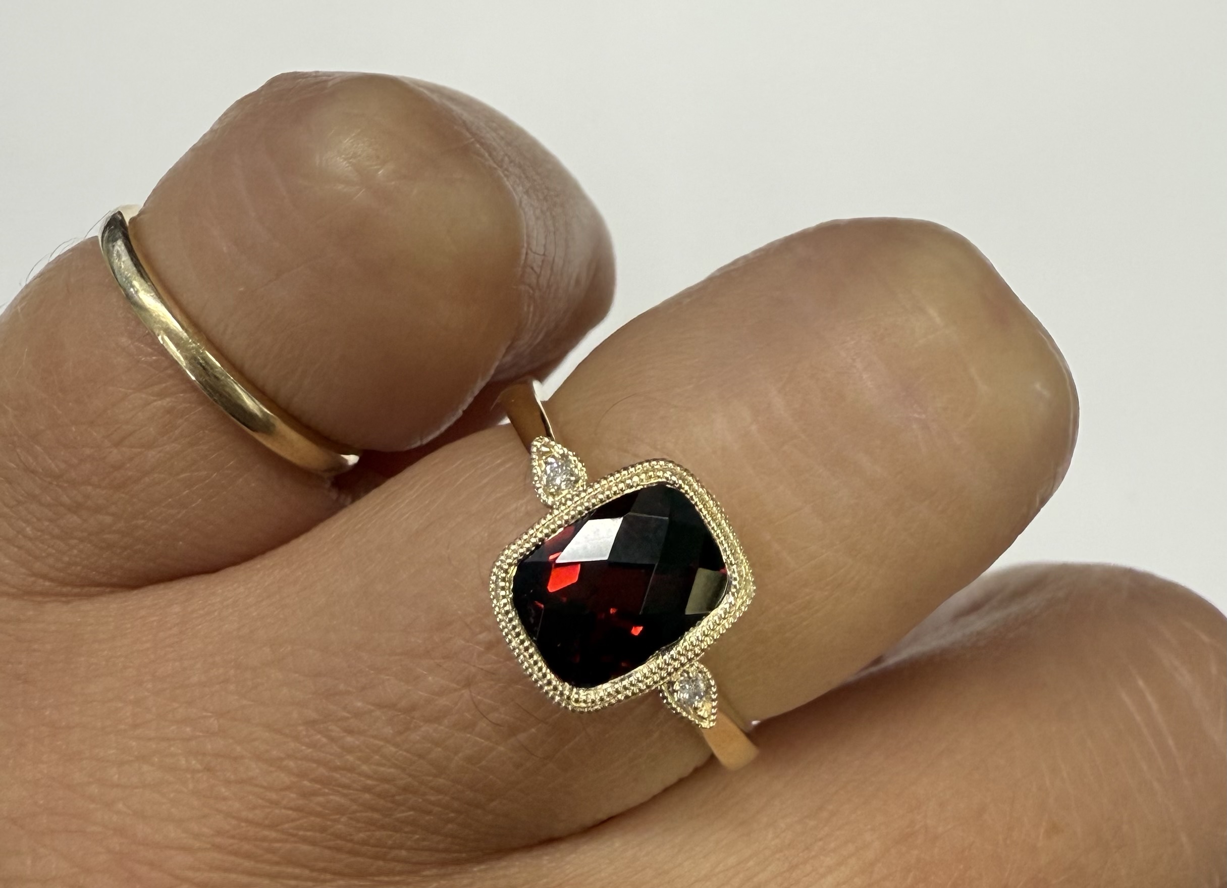 14k Yellow Gold Genuine 1.98 Carat Garnet & Diamond Bezel Ring - Image 18