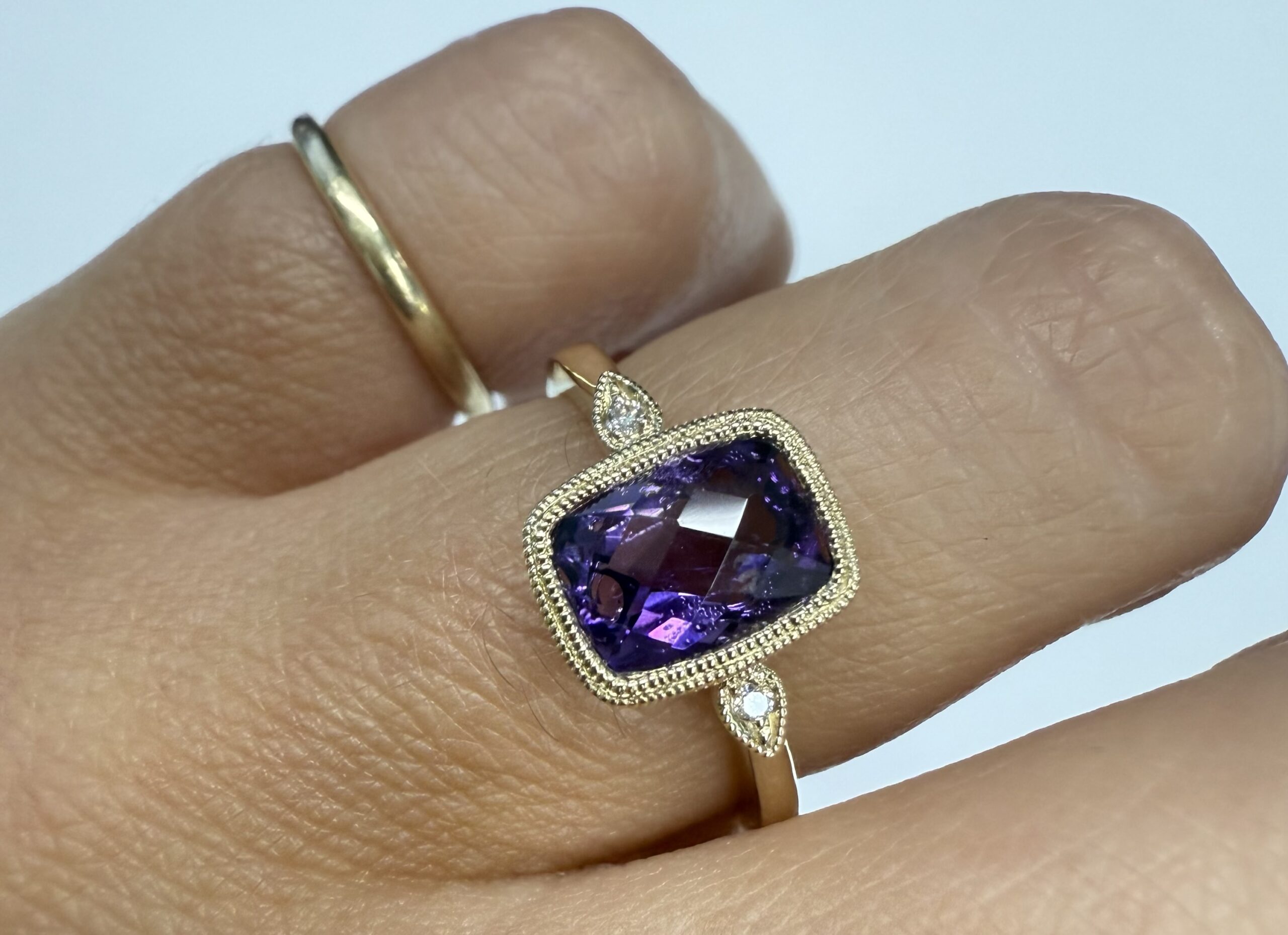 14k Yellow Gold Genuine 1.36 Cttw Amethyst & Diamond Bezel Ring - Image 13