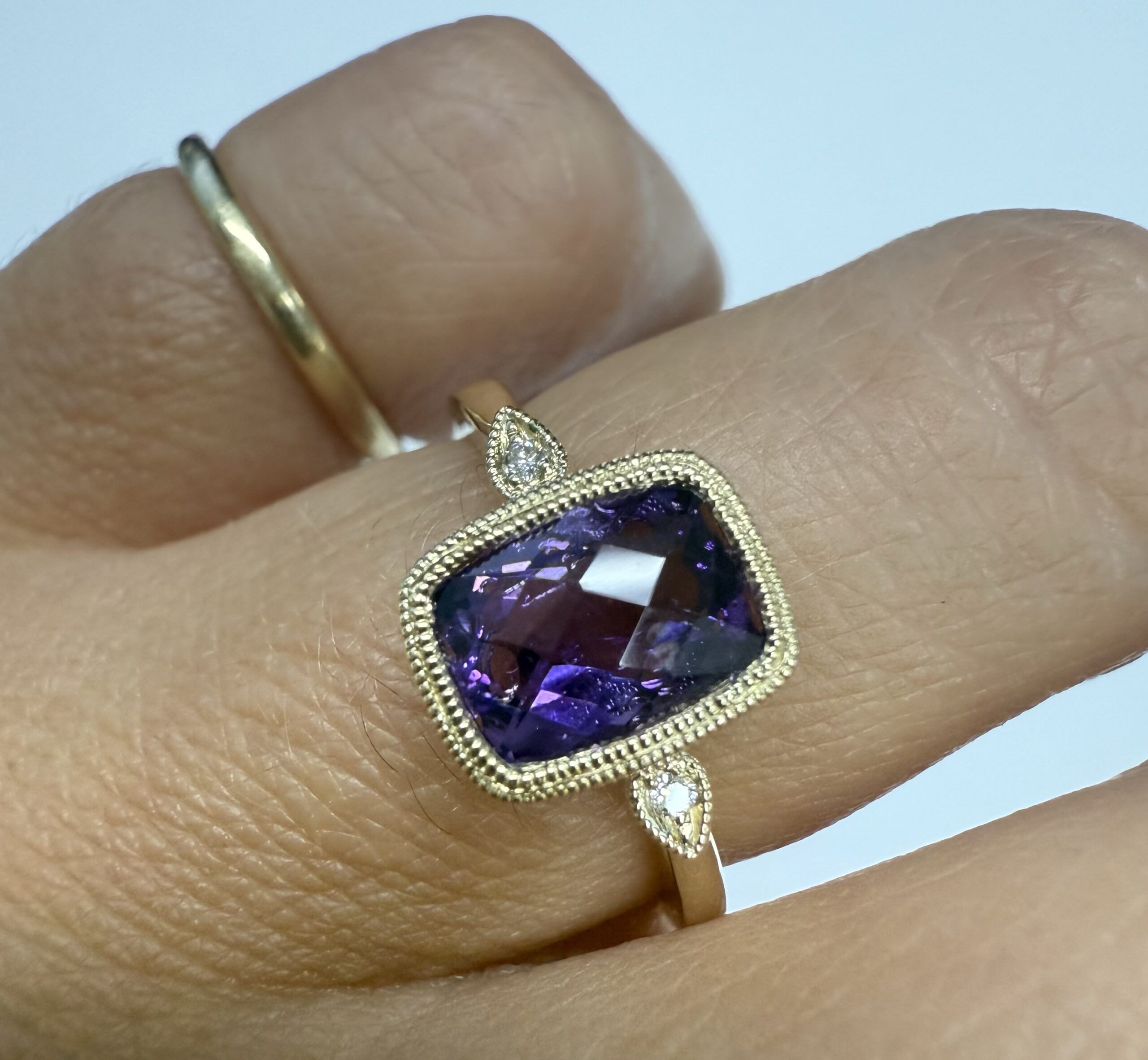 14k Yellow Gold Genuine 1.36 Cttw Amethyst & Diamond Bezel Ring - Image 14