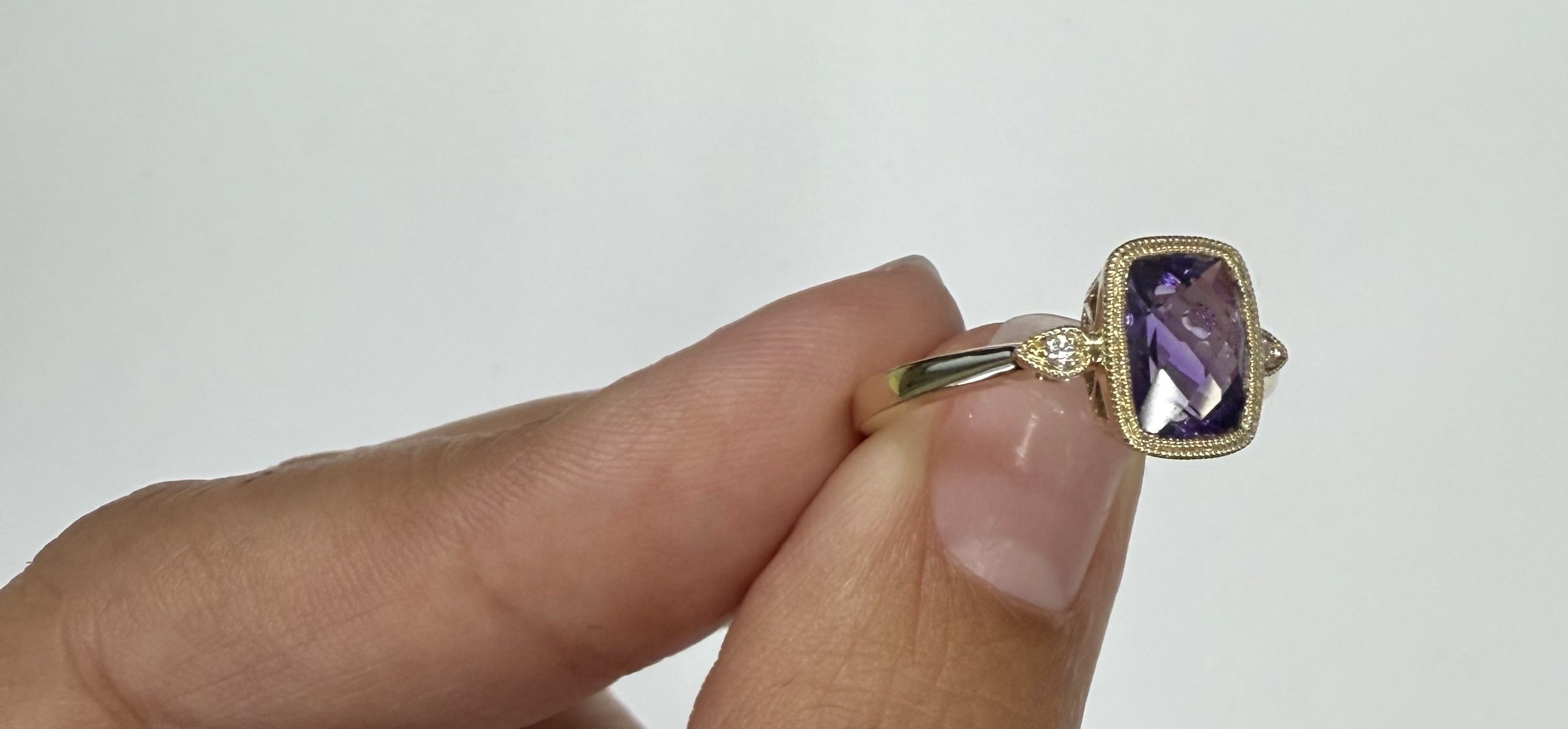 14k Yellow Gold Genuine 1.36 Cttw Amethyst & Diamond Bezel Ring - Image 18