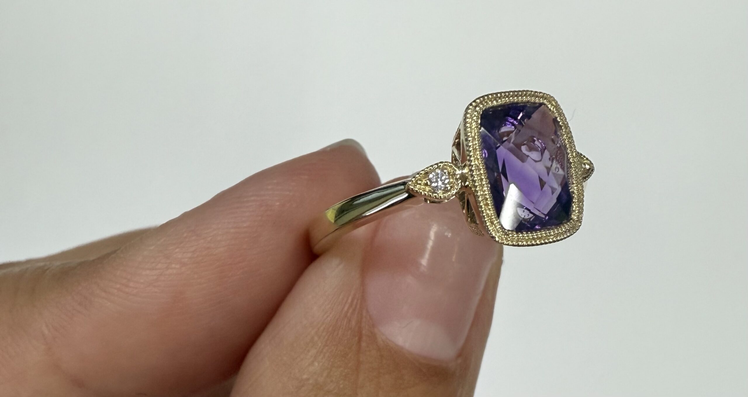 14k Yellow Gold Genuine 1.36 Cttw Amethyst & Diamond Bezel Ring - Image 21