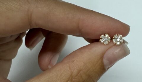 14k Yellow Gold Genuine .14 Cttw Round Brilliant Cut Diamond Flower Stud Earrings