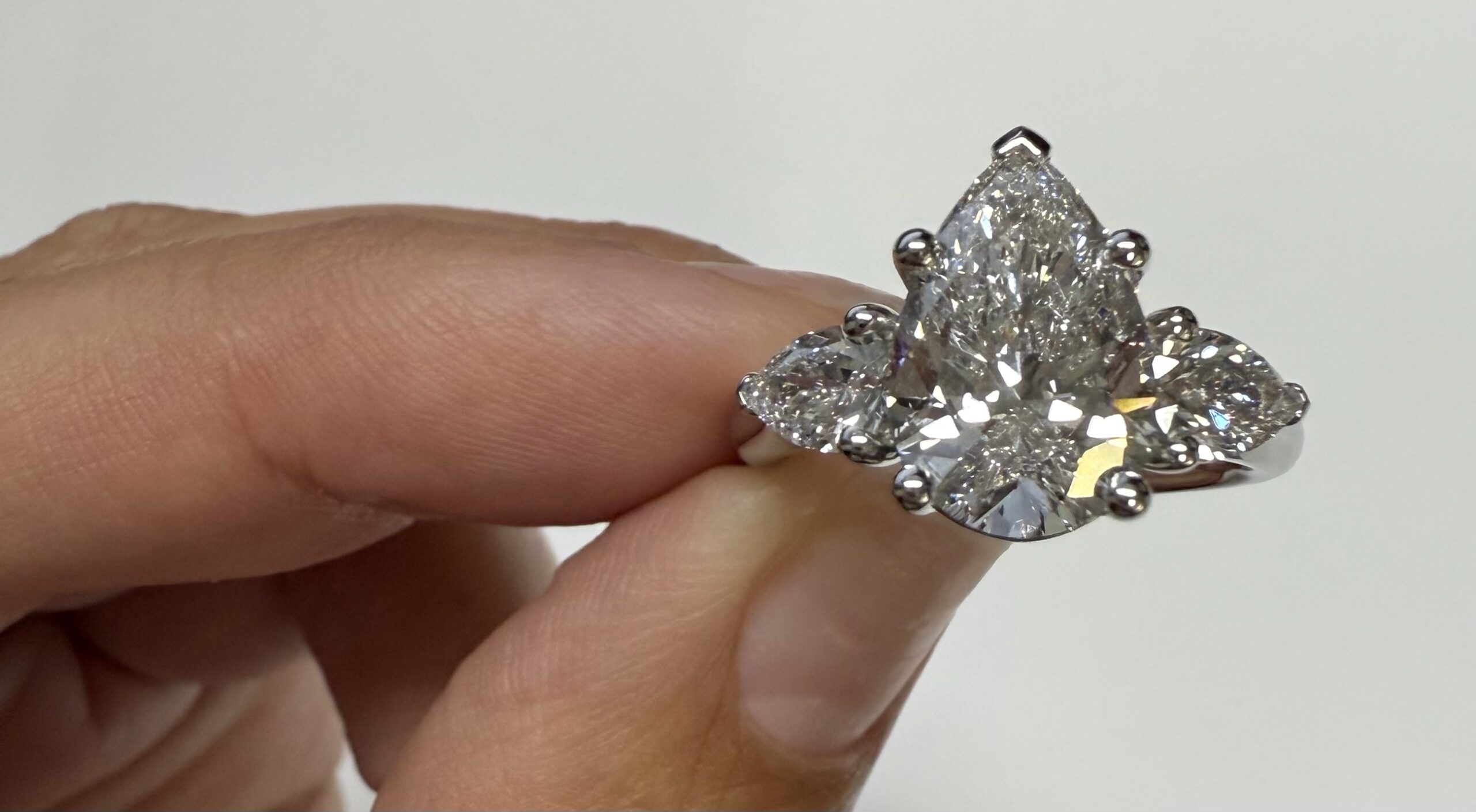Platinum Genuine 3.75 Cttw Laboratory Grown Pear Brilliant Cut Diamond 3 Stone Ring - Image 6