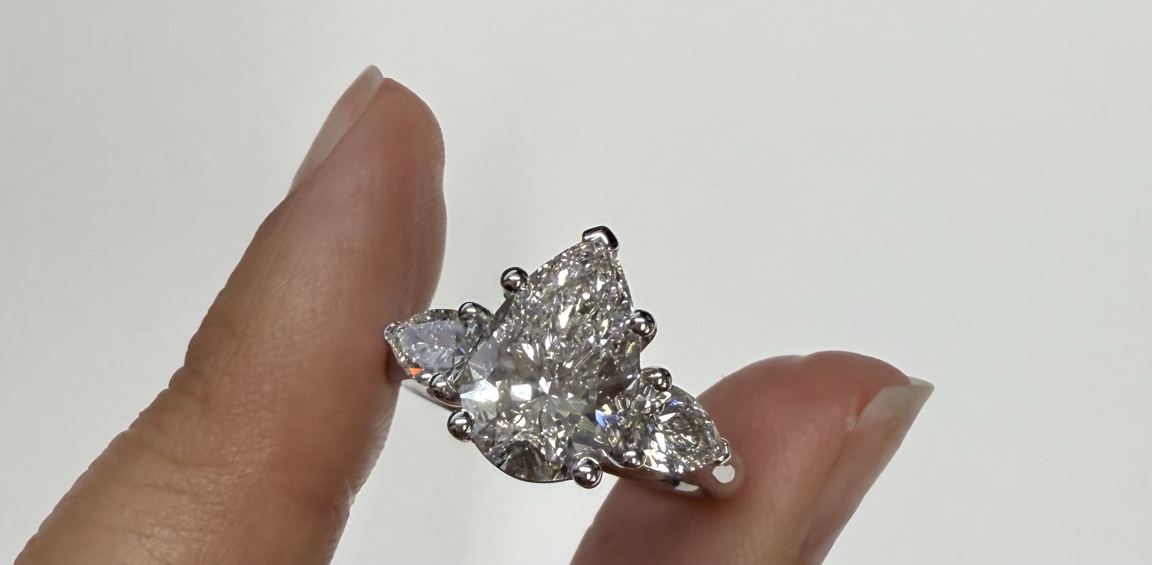 Platinum Genuine 3.75 Cttw Laboratory Grown Pear Brilliant Cut Diamond 3 Stone Ring - Image 12