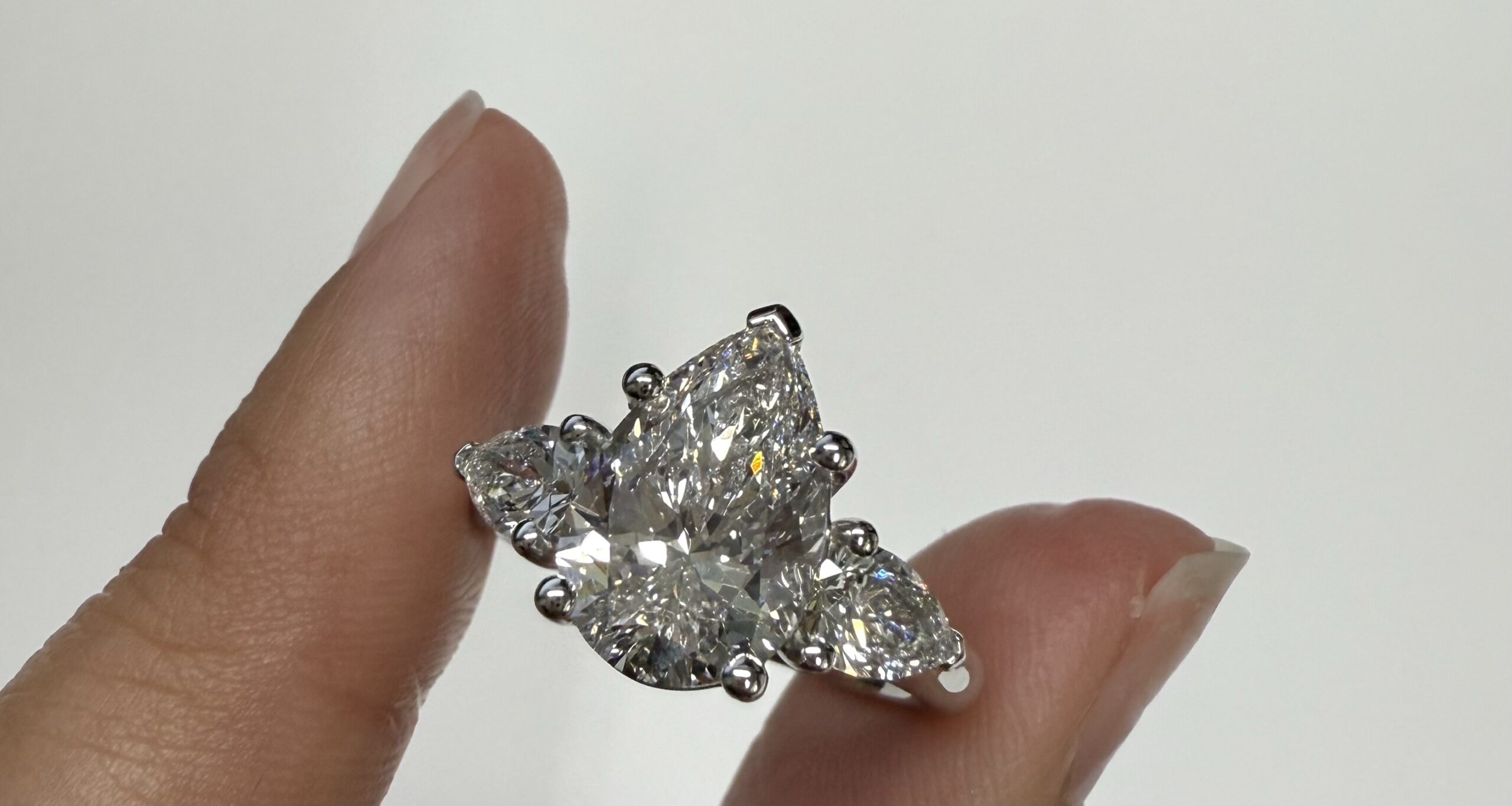 Platinum Genuine 3.75 Cttw Laboratory Grown Pear Brilliant Cut Diamond 3 Stone Ring - Image 13