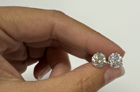 14k White Gold 3 Prong Martini Genuine 4.00 Carat Laboratory Grown Round Brilliant Cut Diamond Stud Earrings