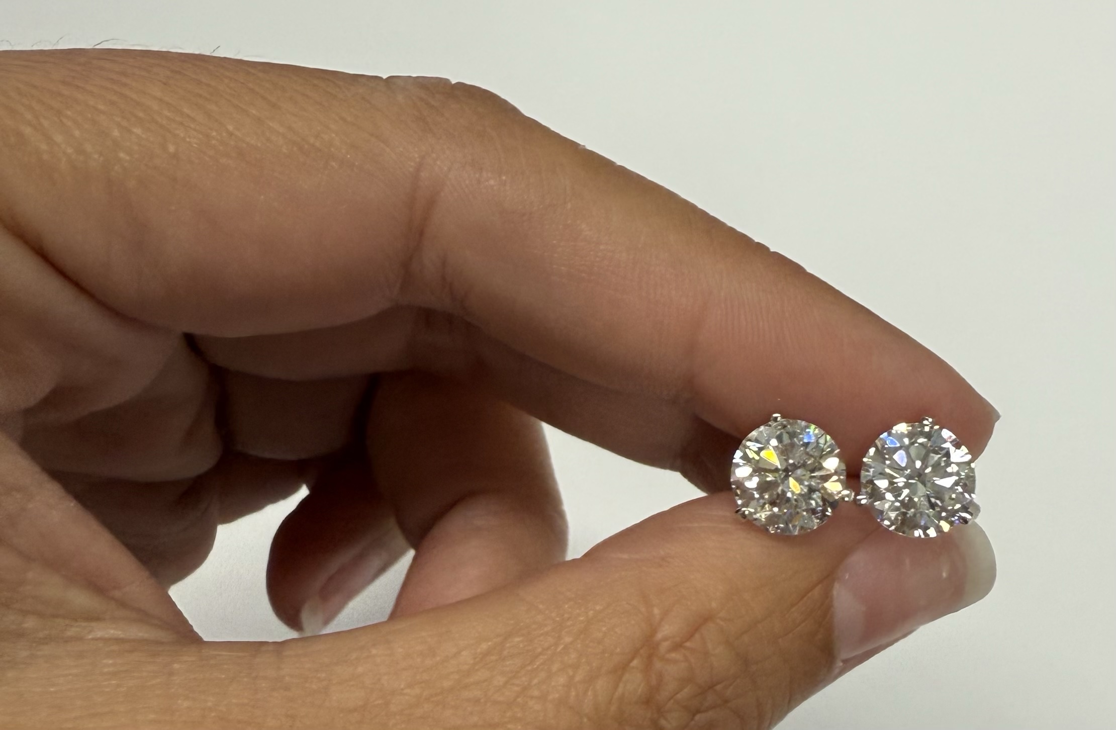 14k White Gold 3 Prong Martini Genuine 4.00 Carat Laboratory Grown Round Brilliant Cut Diamond Stud Earrings