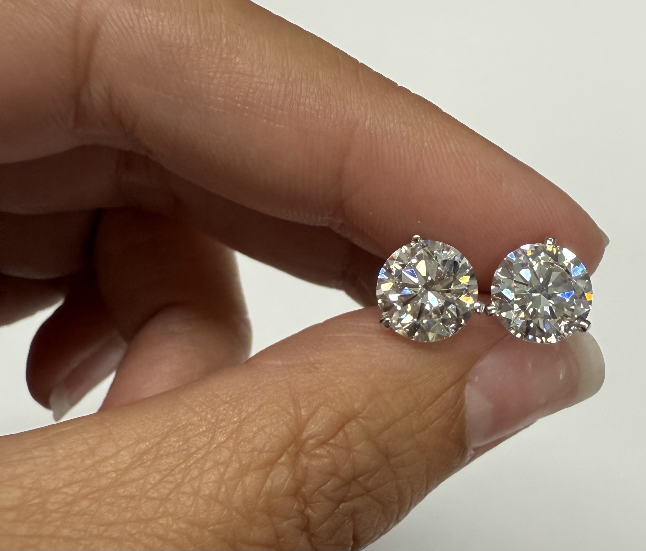 14k White Gold 3 Prong Martini Genuine 4.00 Carat Laboratory Grown Round Brilliant Cut Diamond Stud Earrings - Image 2