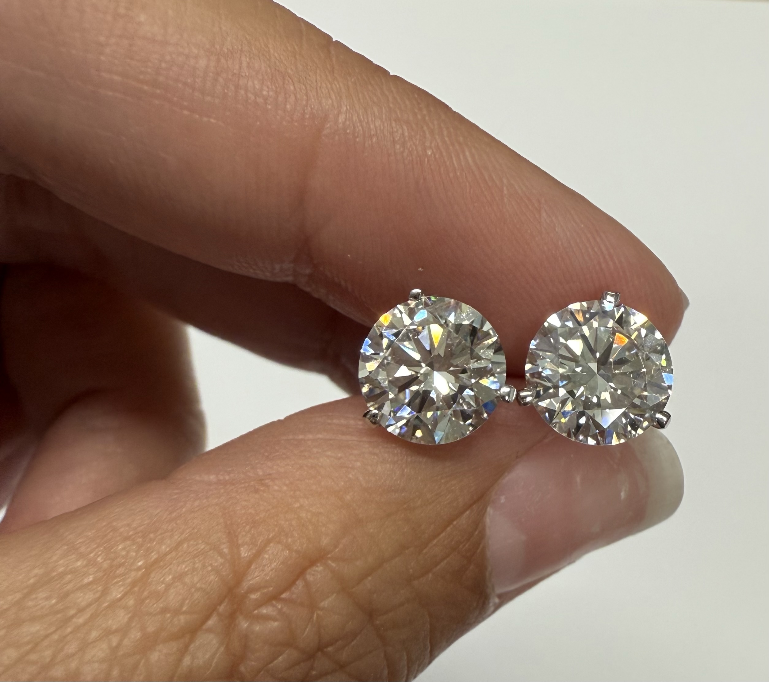14k White Gold 3 Prong Martini Genuine 4.00 Carat Laboratory Grown Round Brilliant Cut Diamond Stud Earrings - Image 3