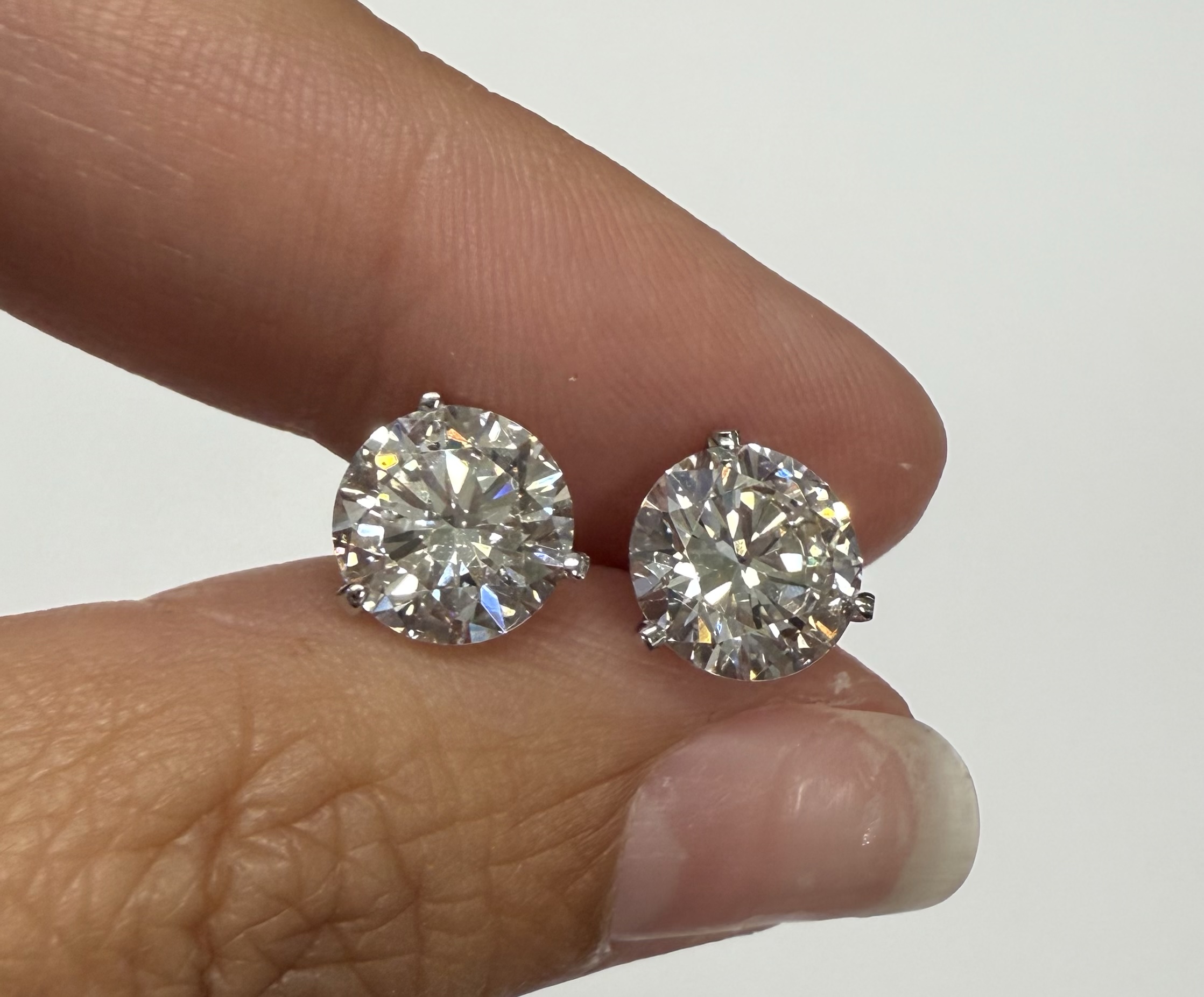14k White Gold 3 Prong Martini Genuine 4.00 Carat Laboratory Grown Round Brilliant Cut Diamond Stud Earrings - Image 8