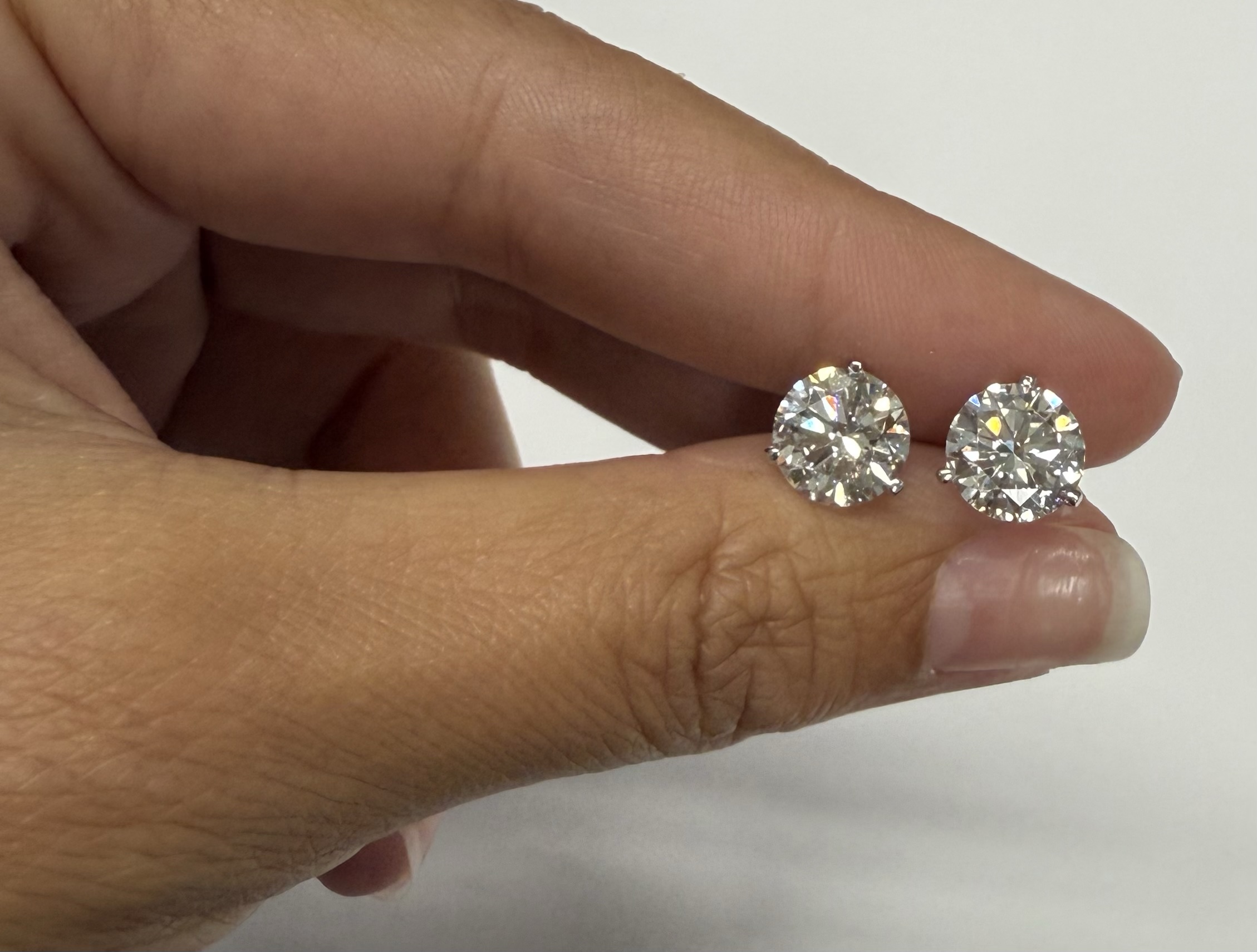 14k White Gold 3 Prong Martini Genuine 4.00 Carat Laboratory Grown Round Brilliant Cut Diamond Stud Earrings - Image 9