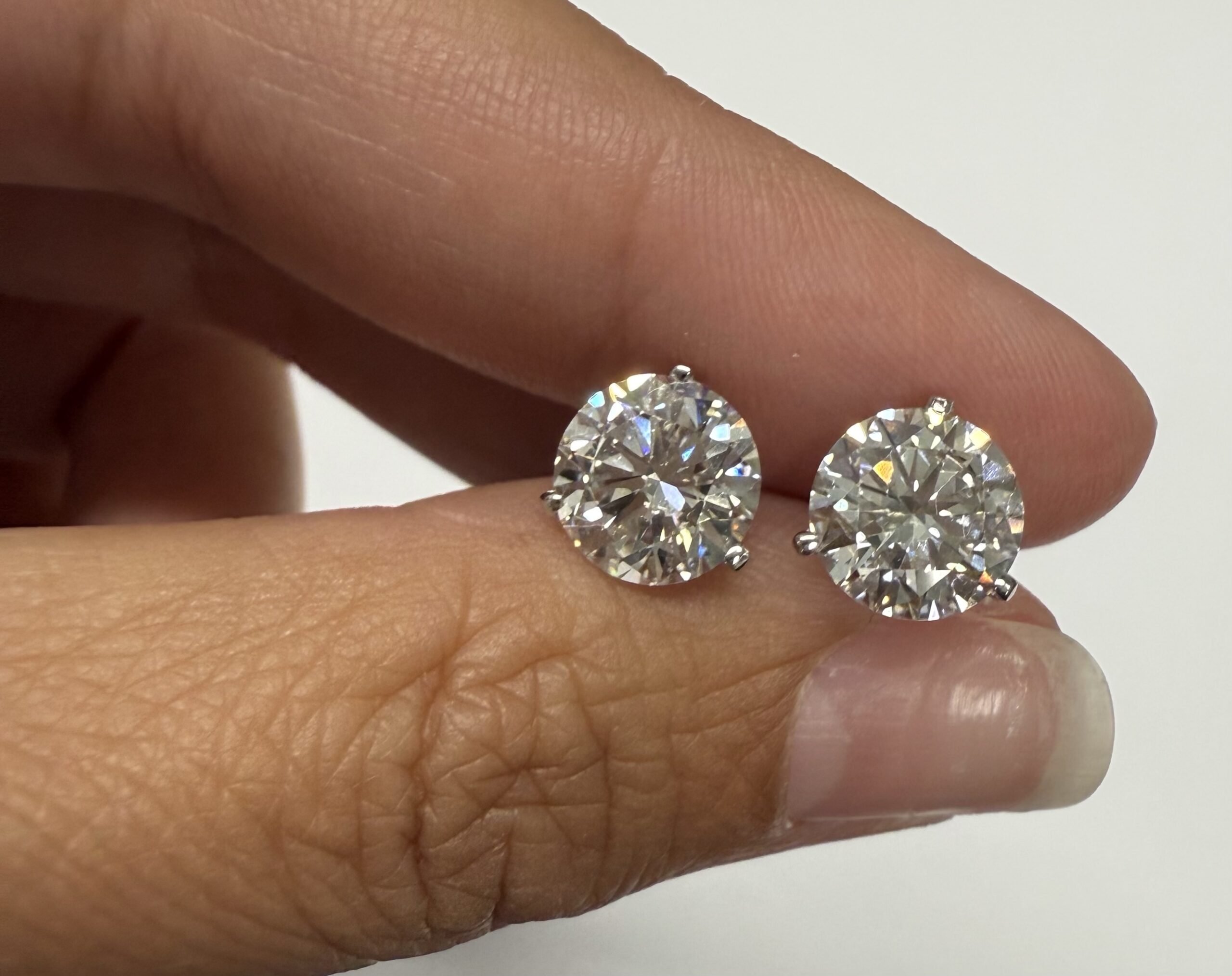 14k White Gold 3 Prong Martini Genuine 4.00 Carat Laboratory Grown Round Brilliant Cut Diamond Stud Earrings - Image 10