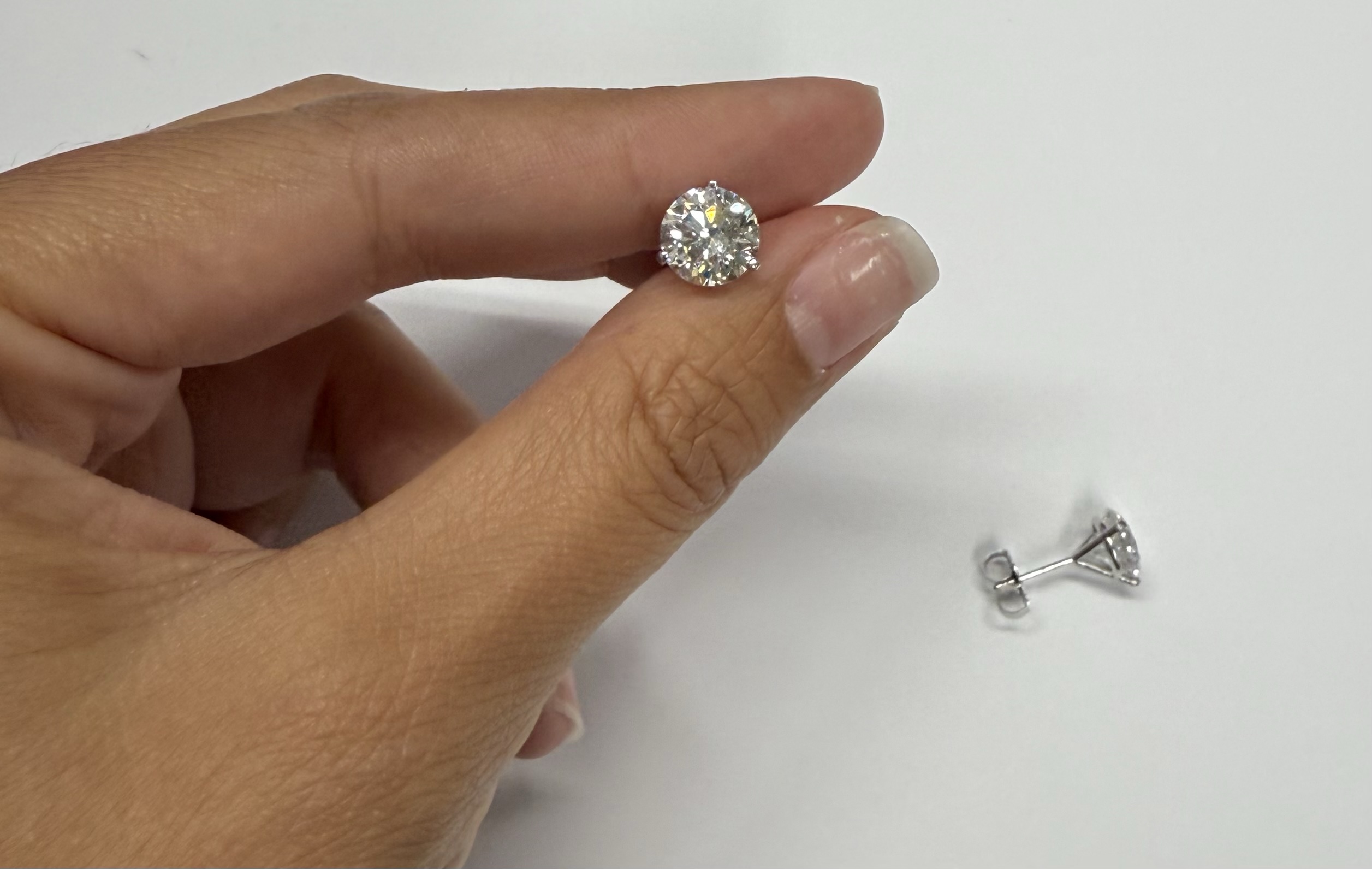 14k White Gold 3 Prong Martini Genuine 4.00 Carat Laboratory Grown Round Brilliant Cut Diamond Stud Earrings - Image 15