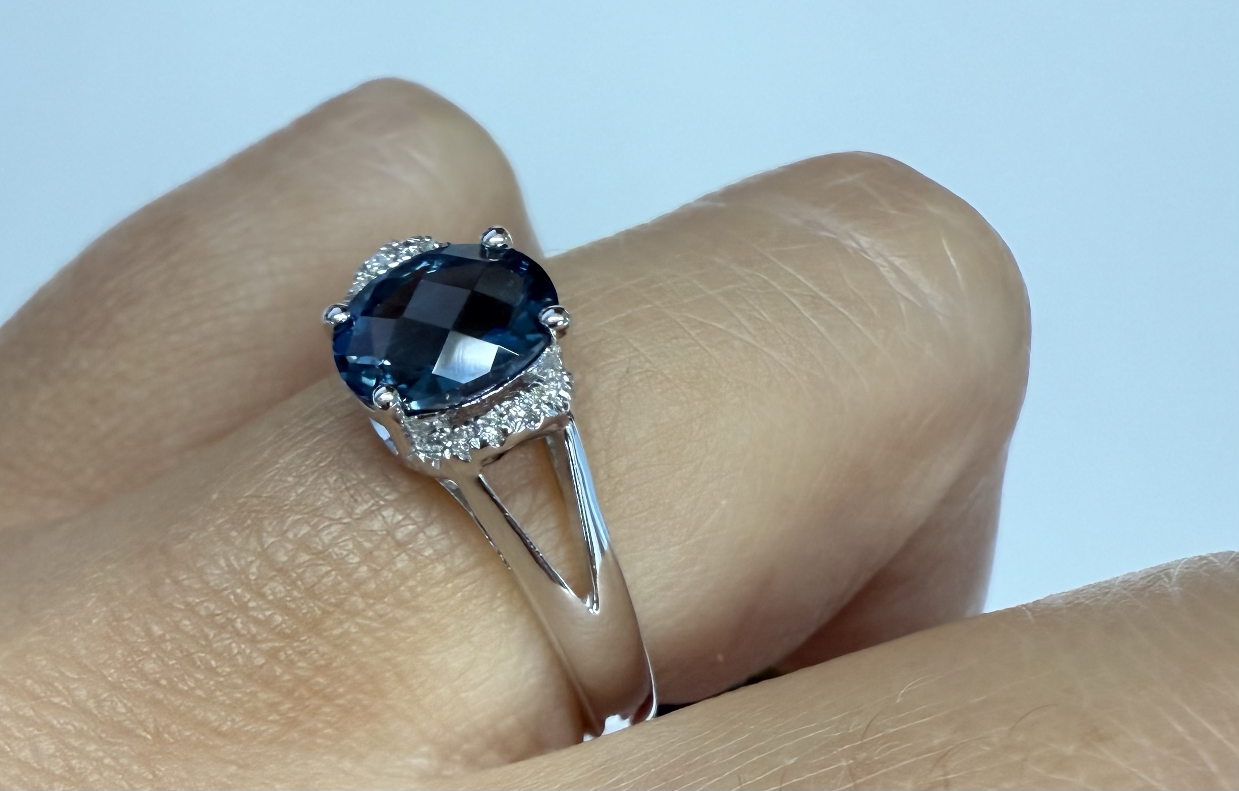 14k White Gold Genuine 1.55 Cttw London Blue Topaz & Diamond Ring - Image 10