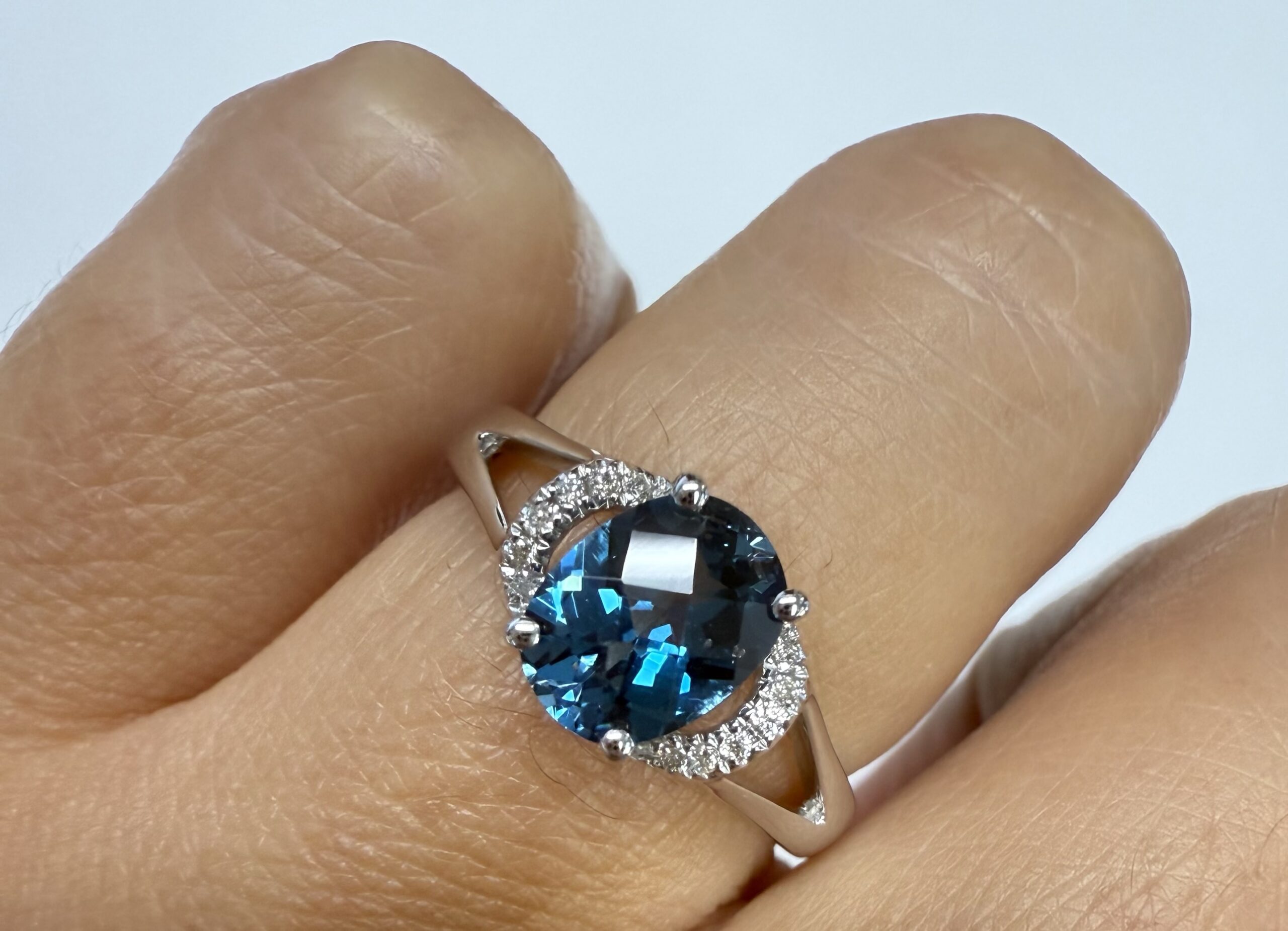 14k White Gold Genuine 1.55 Cttw London Blue Topaz & Diamond Ring - Image 6