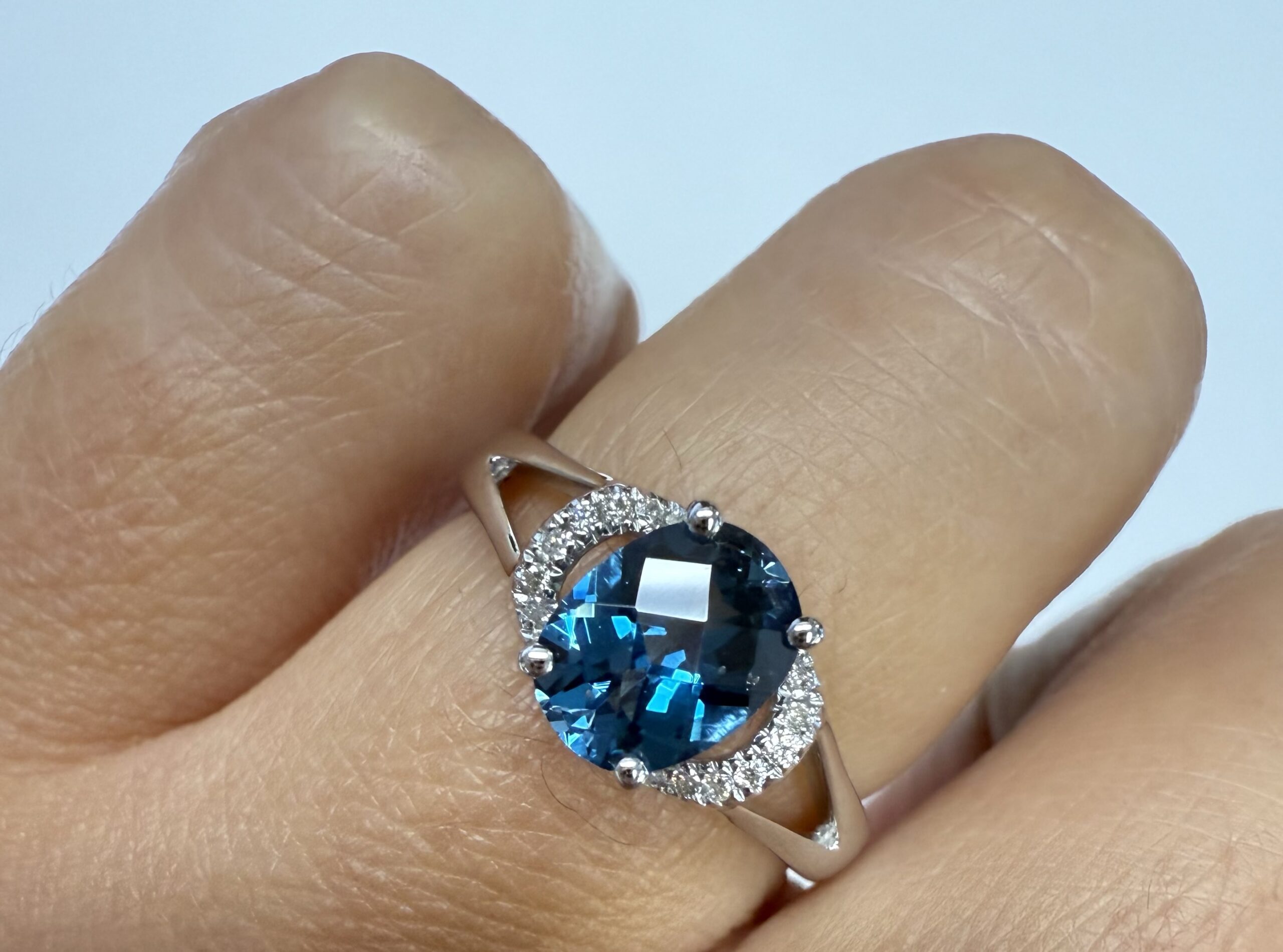 14k White Gold Genuine 1.55 Cttw London Blue Topaz & Diamond Ring - Image 5