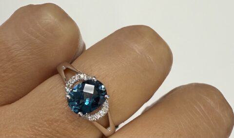 14k White Gold Genuine 1.55 Cttw London Blue Topaz & Diamond Ring
