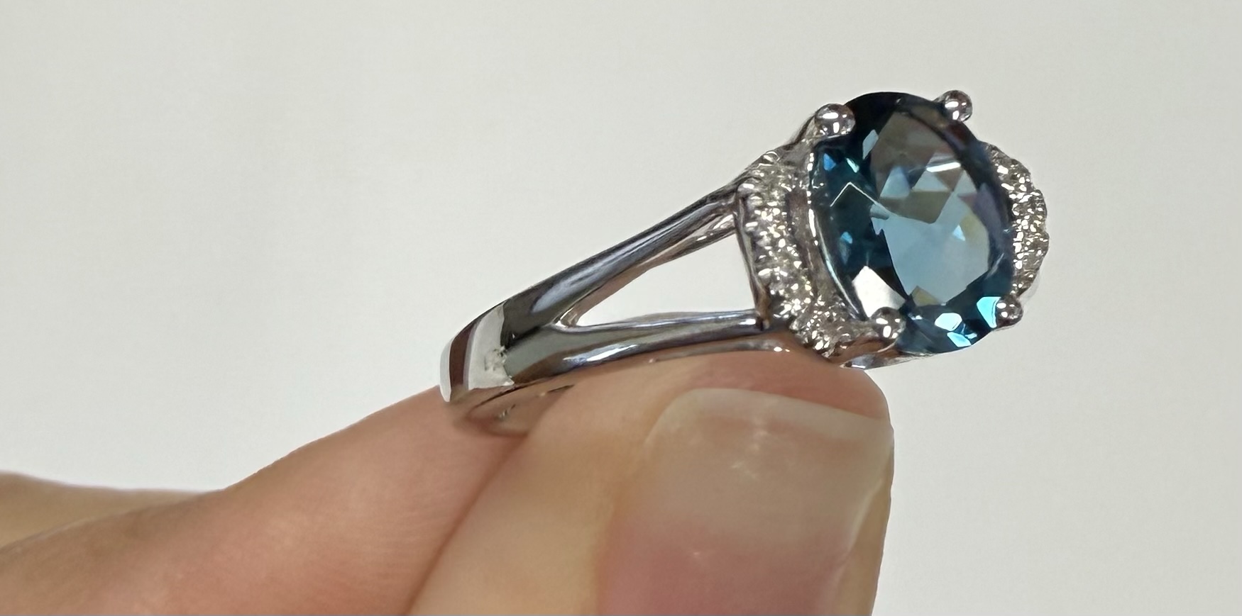 14k White Gold Genuine 1.55 Cttw London Blue Topaz & Diamond Ring - Image 2