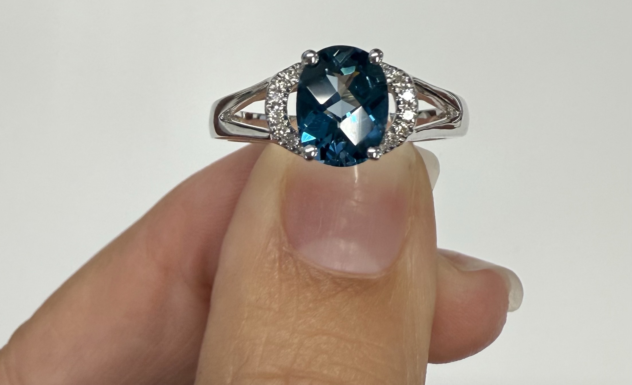 14k White Gold Genuine 1.55 Cttw London Blue Topaz & Diamond Ring - Image 3