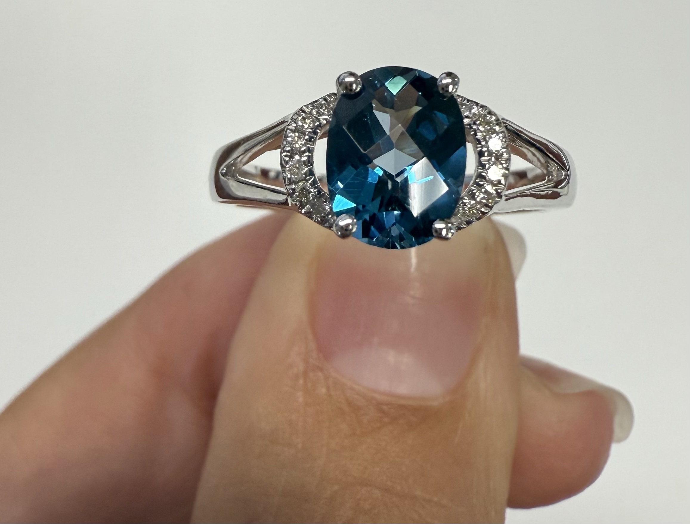 14k White Gold Genuine 1.55 Cttw London Blue Topaz & Diamond Ring - Image 4
