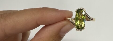 14k Yellow Gold Genuine 2.80 Carat Peridot & Diamond Bypass Style Ring