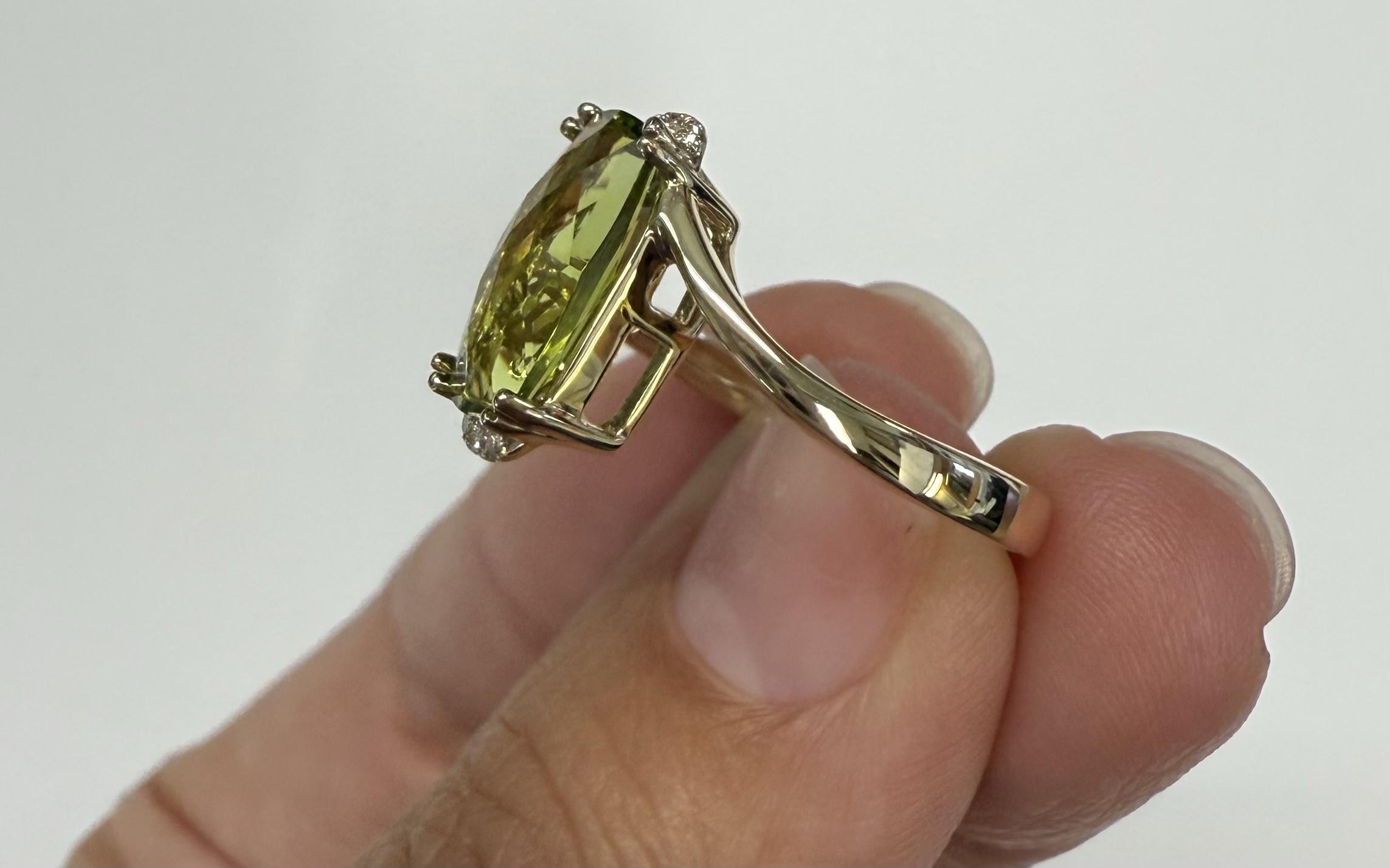 14k Yellow Gold Genuine 2.80 Carat Peridot & Diamond Bypass Style Ring - Image 6