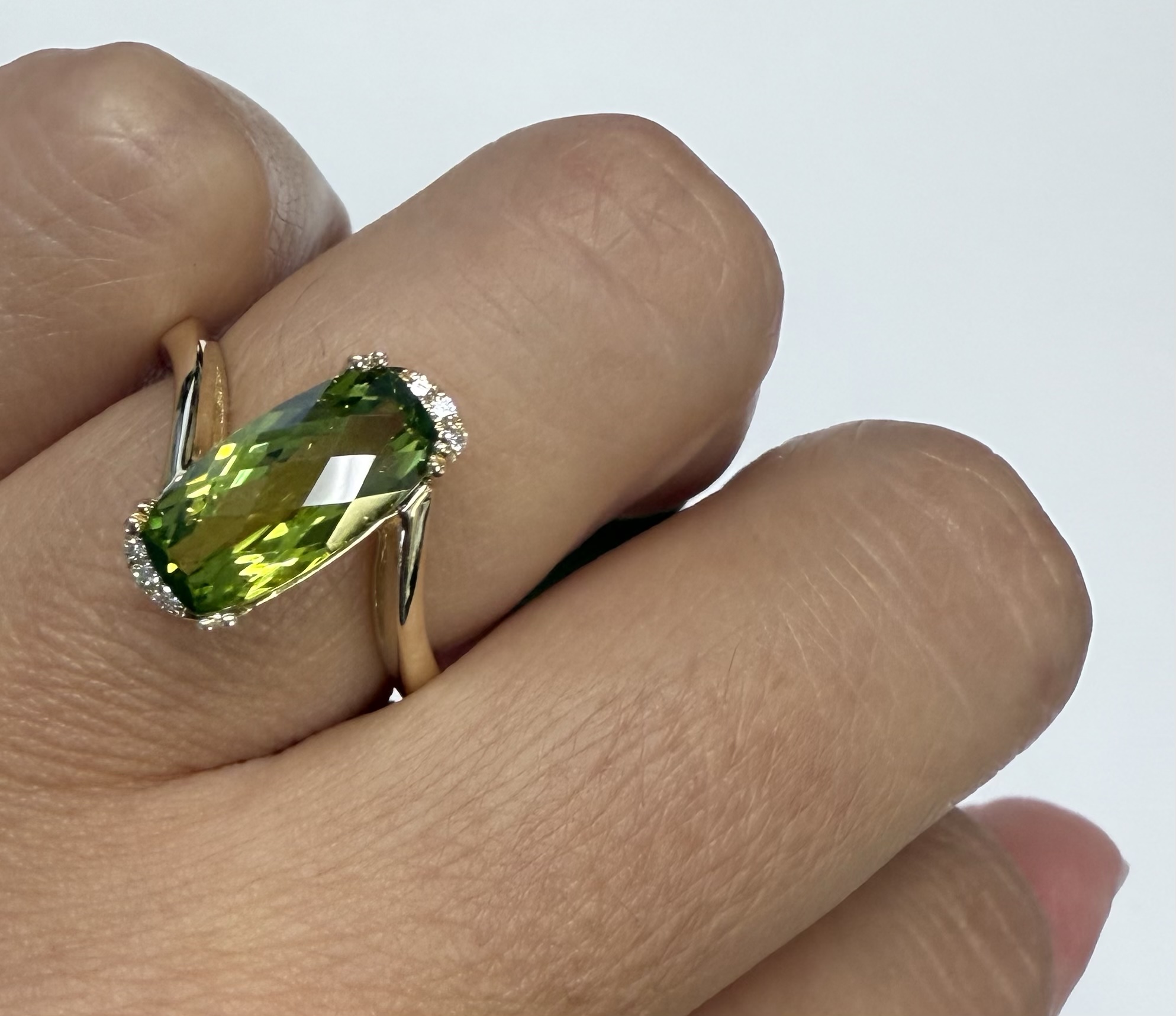 14k Yellow Gold Genuine 2.80 Carat Peridot & Diamond Bypass Style Ring - Image 14