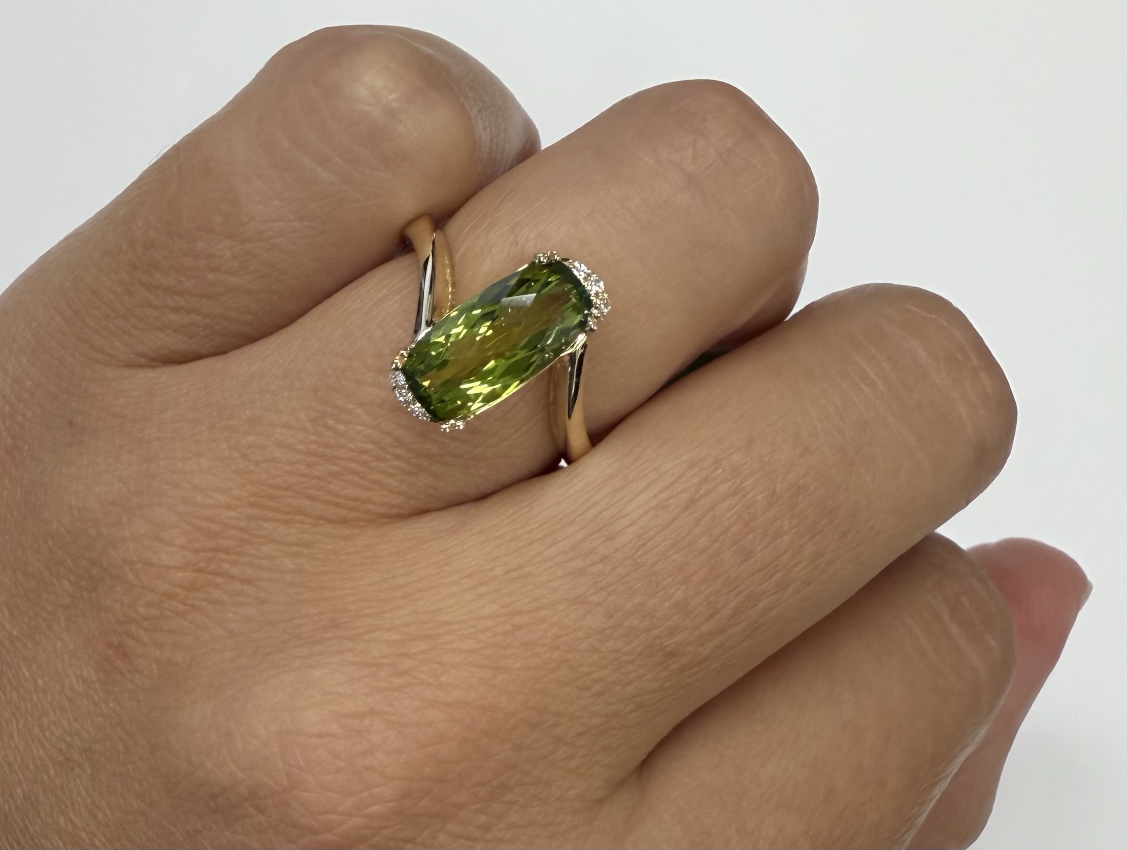 14k Yellow Gold Genuine 2.80 Carat Peridot & Diamond Bypass Style Ring - Image 15