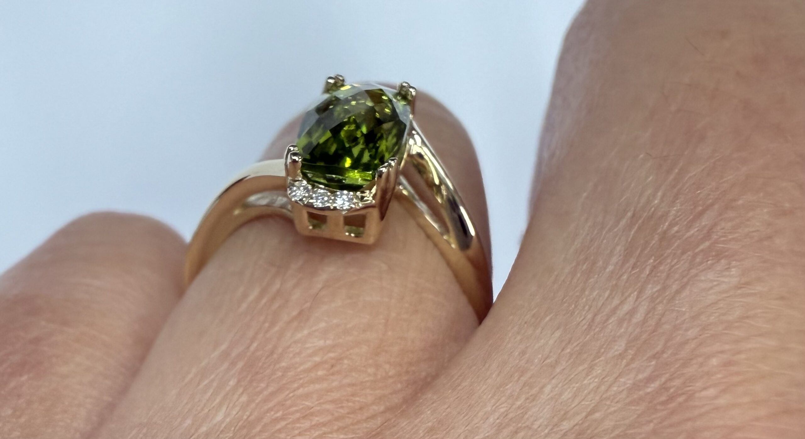 14k Yellow Gold Genuine 2.80 Carat Peridot & Diamond Bypass Style Ring - Image 18