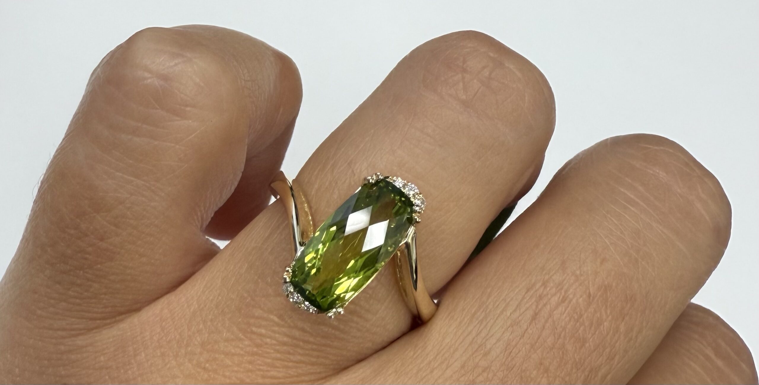 14k Yellow Gold Genuine 2.80 Carat Peridot & Diamond Bypass Style Ring - Image 21
