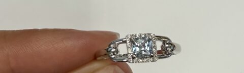 14k White Gold Genuine .35 Cttw Princess Cut Aquamarine & Diamond Ring