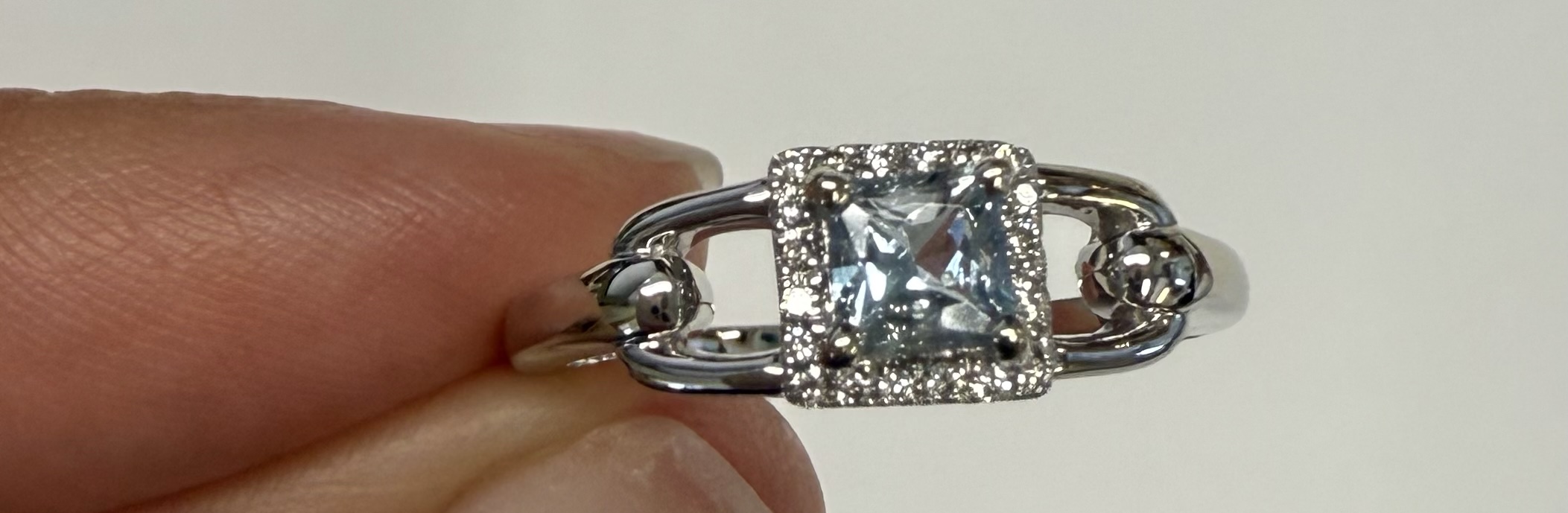 14k White Gold Genuine .35 Cttw Princess Cut Aquamarine & Diamond Ring - Image 2
