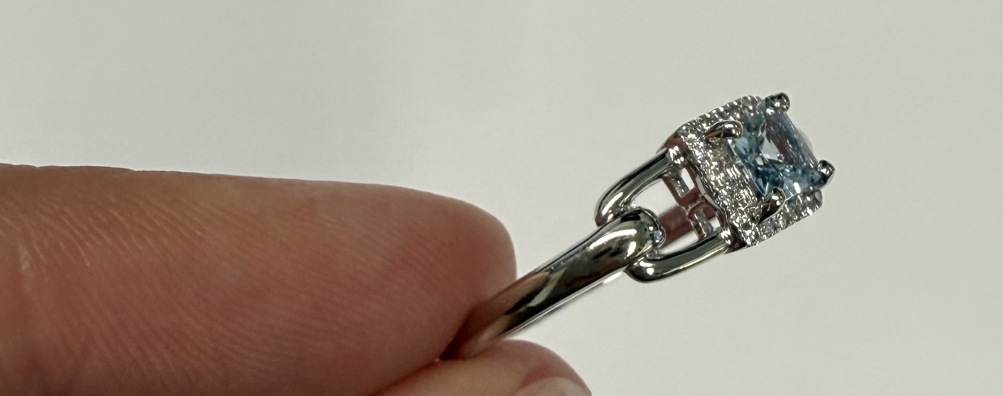 14k White Gold Genuine .35 Cttw Princess Cut Aquamarine & Diamond Ring - Image 3