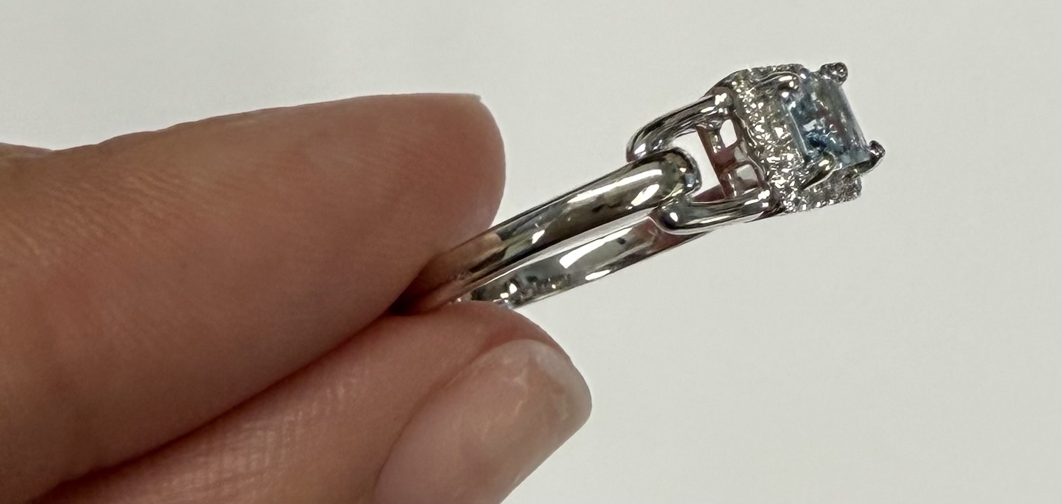 14k White Gold Genuine .35 Cttw Princess Cut Aquamarine & Diamond Ring - Image 4