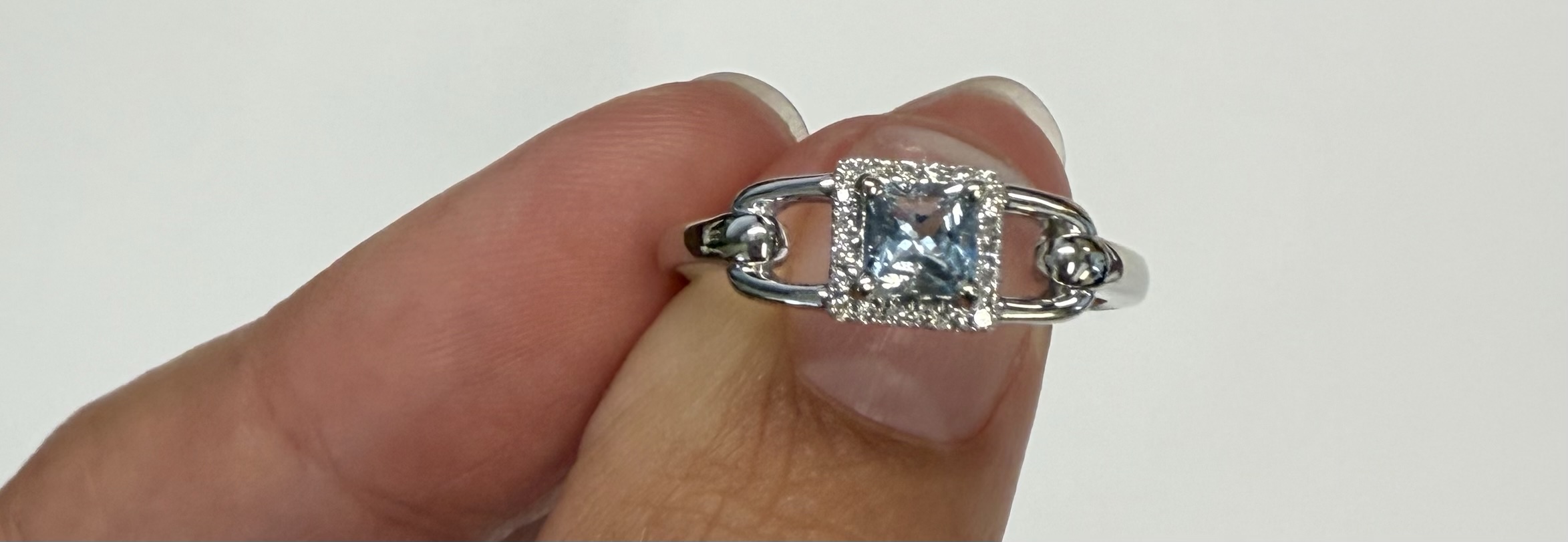 14k White Gold Genuine .35 Cttw Princess Cut Aquamarine & Diamond Ring - Image 5