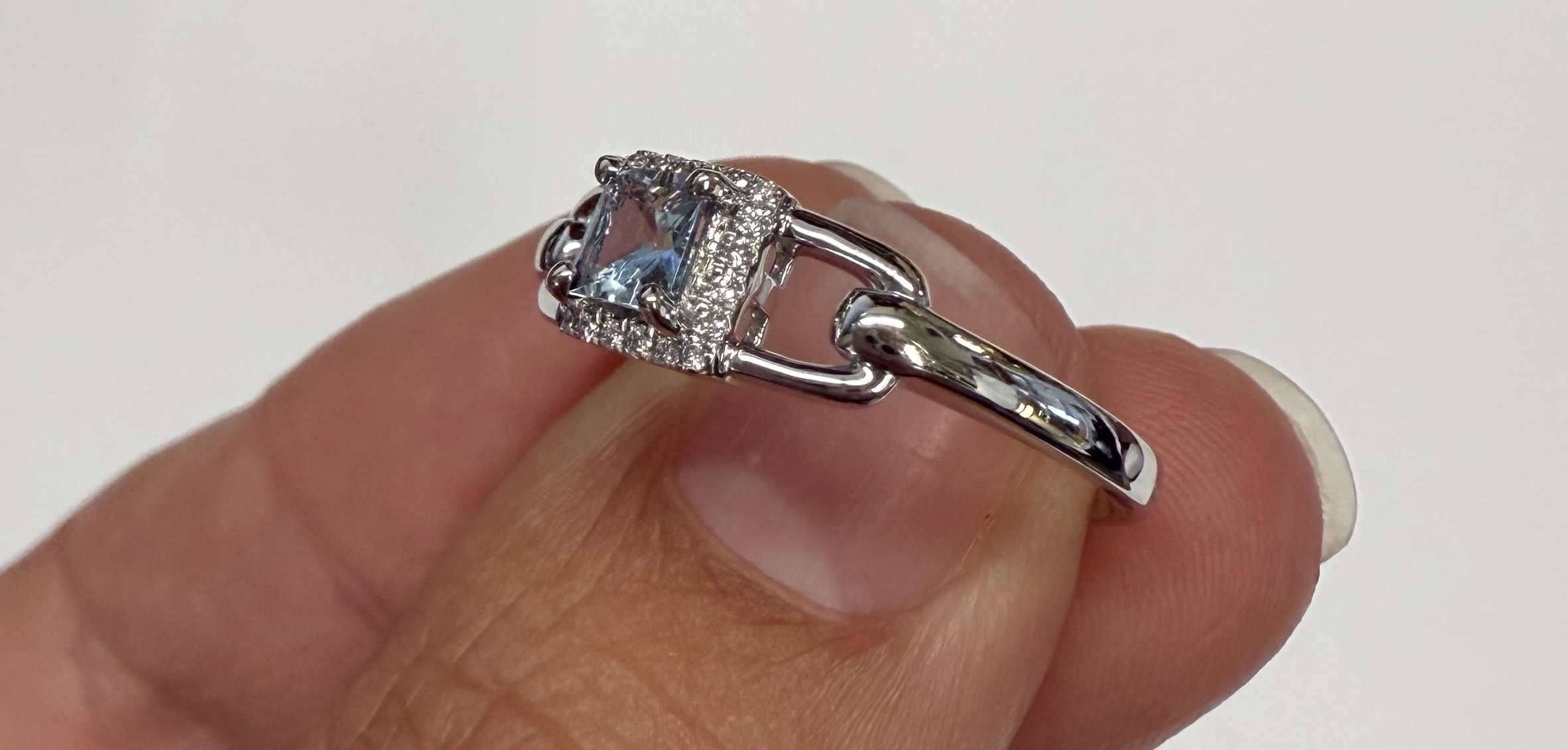 14k White Gold Genuine .35 Cttw Princess Cut Aquamarine & Diamond Ring - Image 7