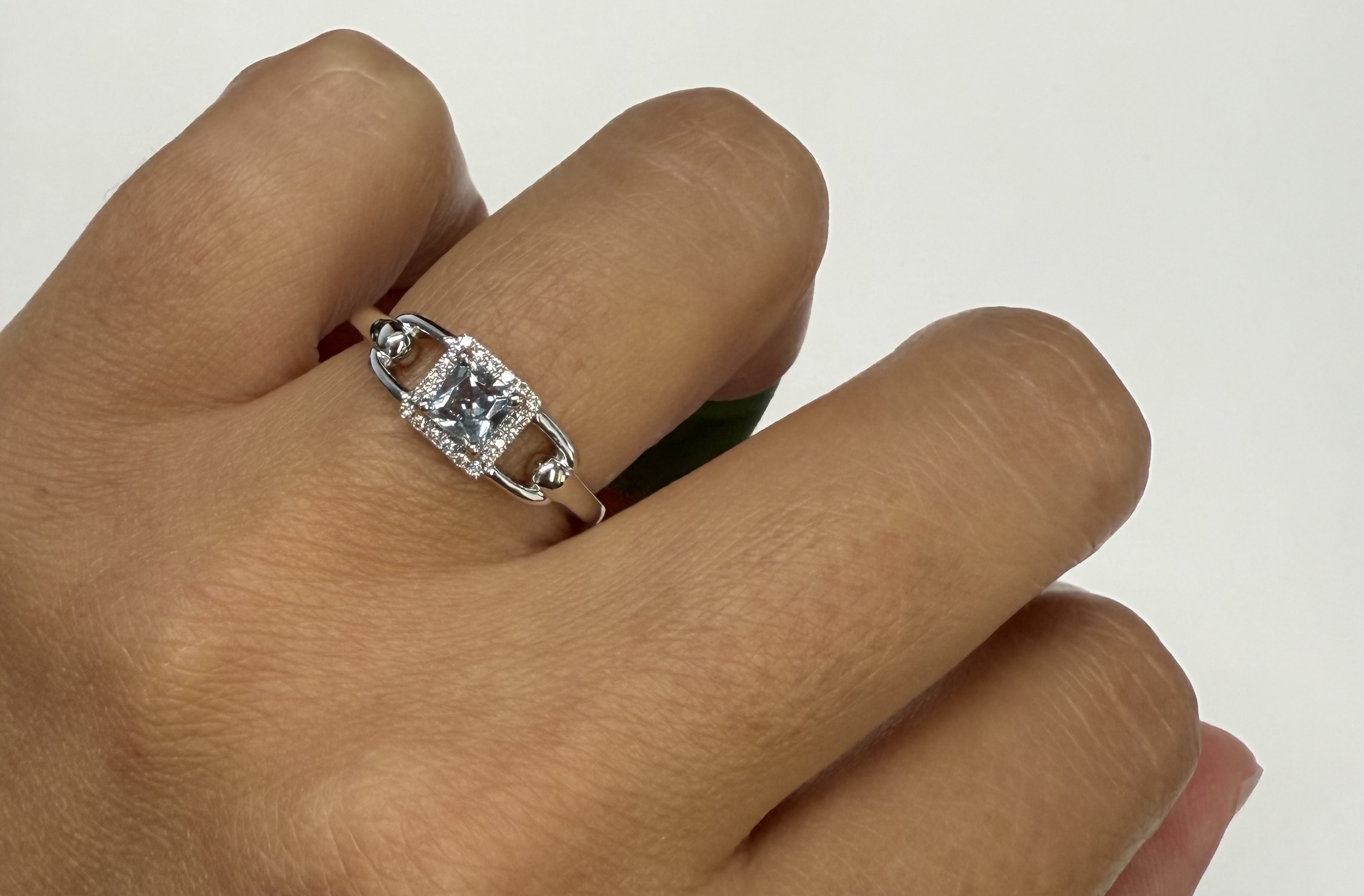 14k White Gold Genuine .35 Cttw Princess Cut Aquamarine & Diamond Ring - Image 9